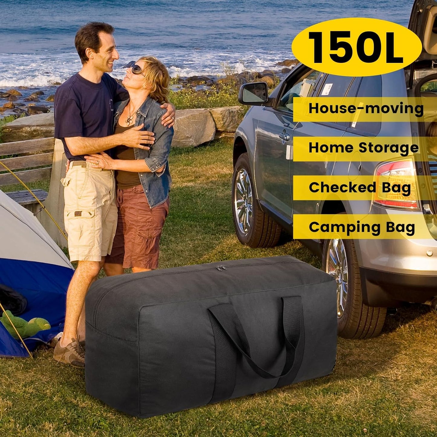 Vorspack Extra Large Duffle Bag for Travel - 150L Duffel Bag for Men Gear Bag for Storage Foldable Weekender Bag for Overnight Camping - Black