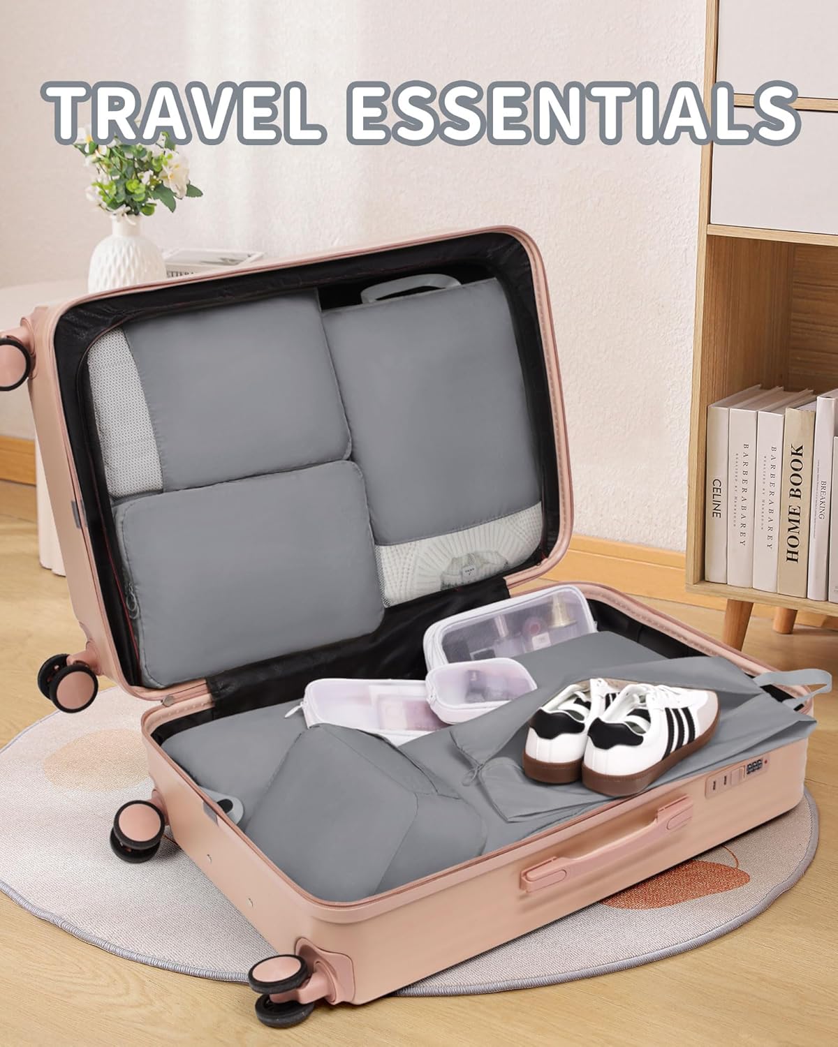 Compression Packing Cubes 11 Set, Expandable Suitcase Organizers, Gray Luggage Bags