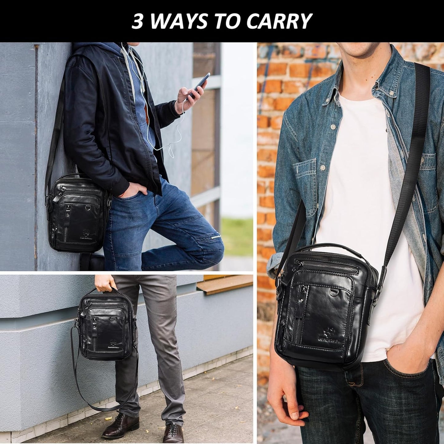 Messenger Bag for Men, Man Bag Genuine Leather Crossbody Shoulder Bag Handbag Satchel Bags for Work Travel
