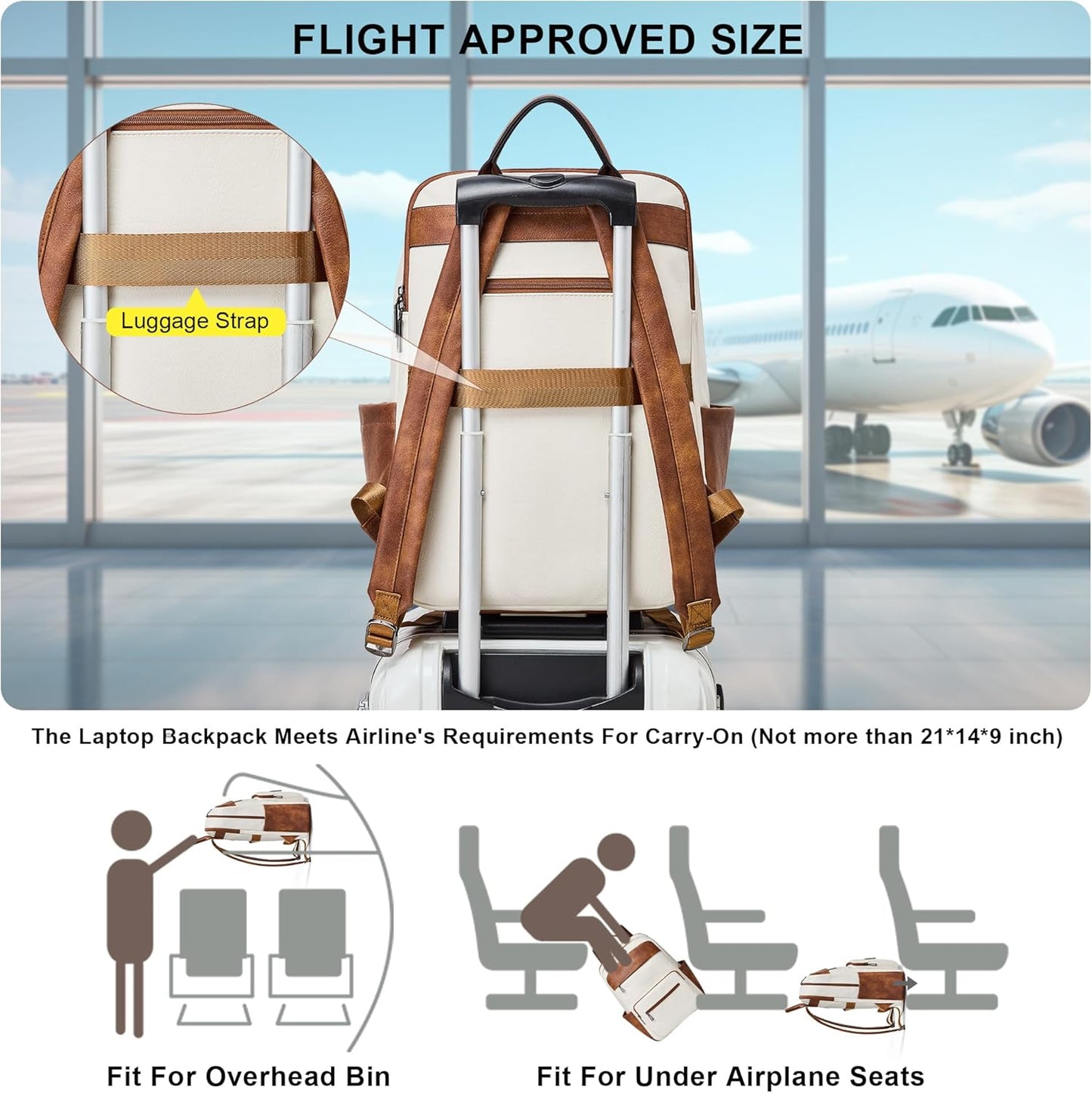 Leather Laptop Backpack for Women 15.6 Inch Laptop Travel Backpack Purse Casual Daypack with Laptop Compartment for College Work Nurse Business Weekender, Beige Brown
