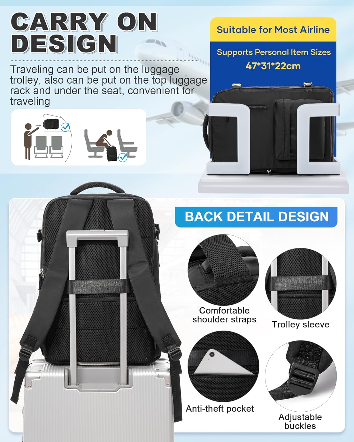 VGCUB Vacuum Backpack Travel with Electric Pump Vacpack System Storage Carry on Work Laptop Business Waterproof College Compression Personal Item Daypack Backpacks for Women Men Black
