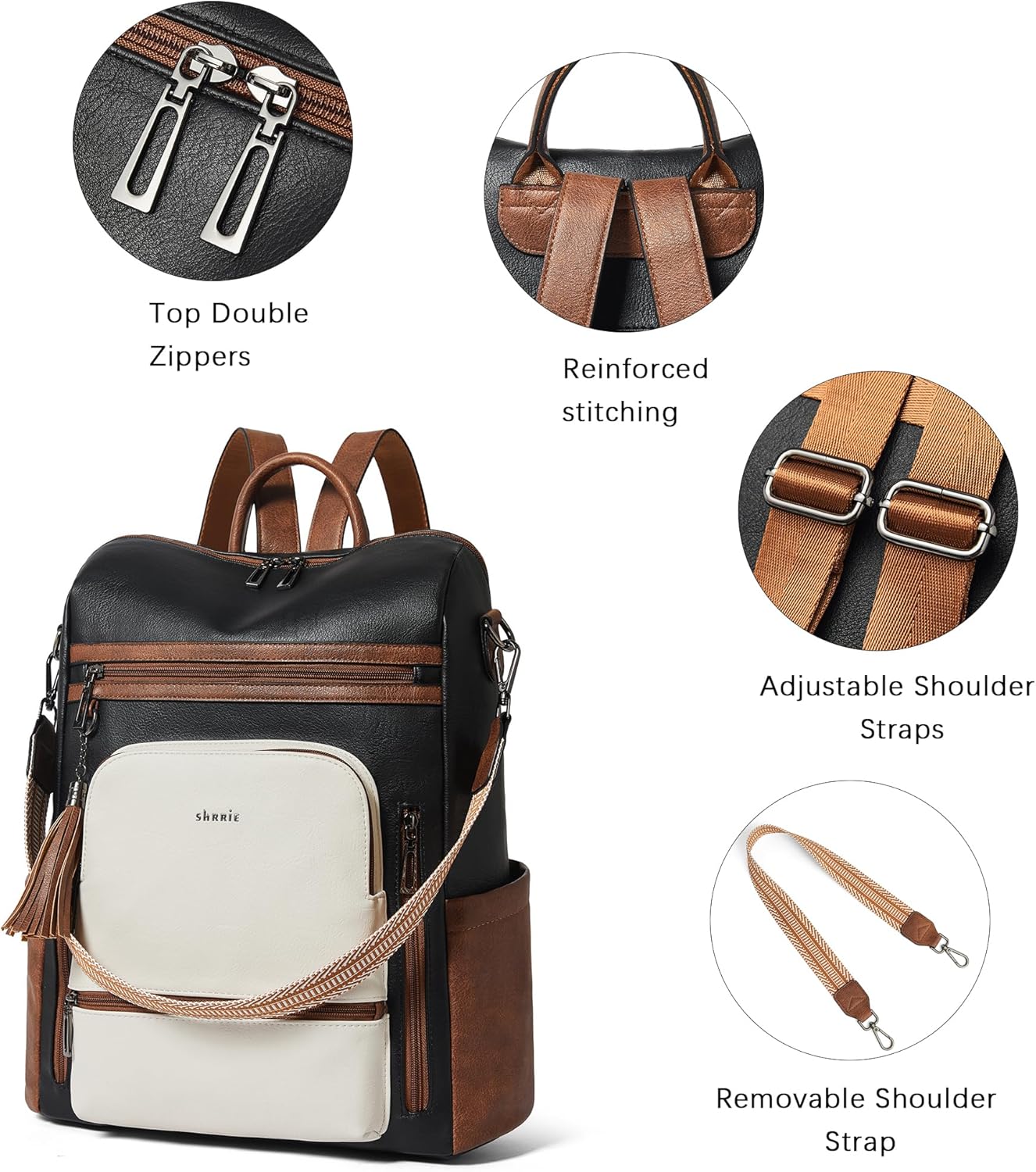 Shrrie Vegan Leather Laptop Backpack for Women 15.6 inch Work Backpack Fashion Travel Backpack Purse for Business College