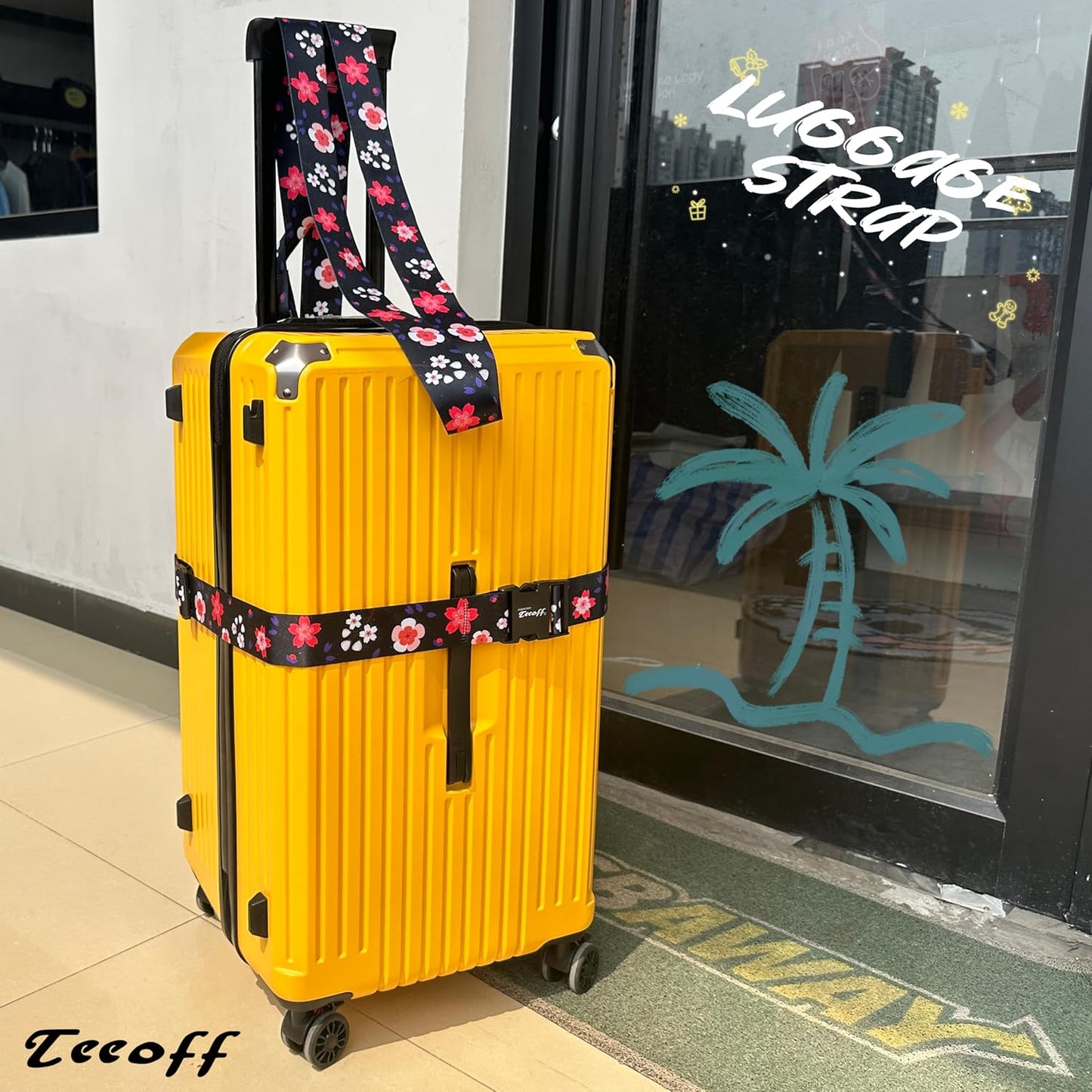 Teeoff Luggage Straps Suitcase Belts Travel Bag Accessories Adjustable 220CM (Sakura Black Red - 2 Pack)