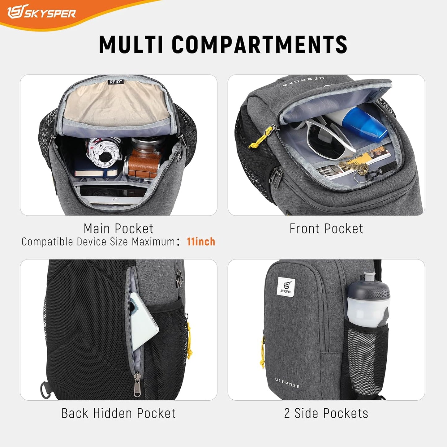 SKYSPER Sling Bag Anti Theft Crossbody Bag RFID Lightweight Travel Shoulder Chest Bag for Hiking