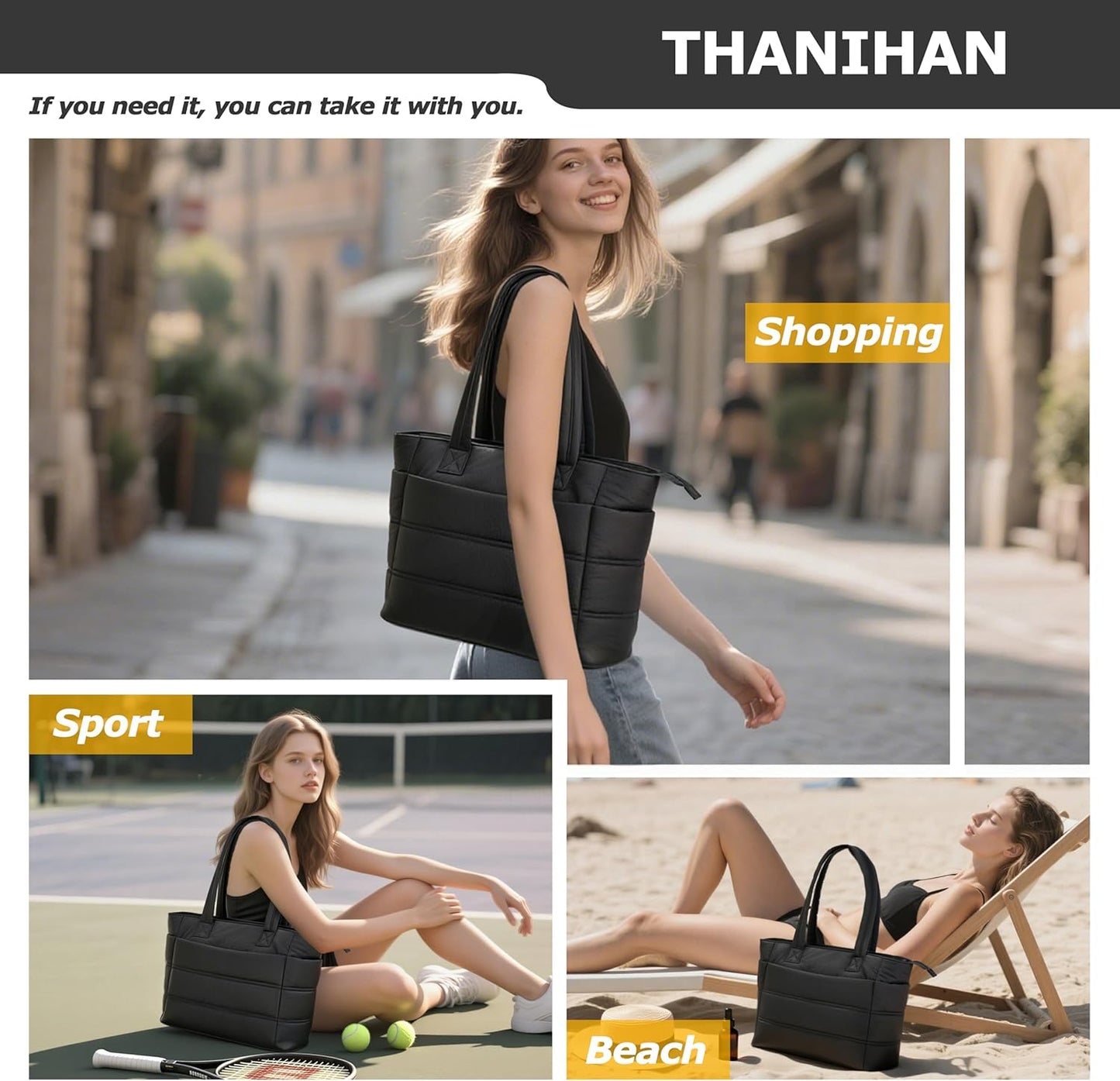Tote Bag for Women ,Travel Puffy Tote Bag For Women,Puffer Work Tote Handbag、Shoulder Bag Handbag for Travel, Work, Gym