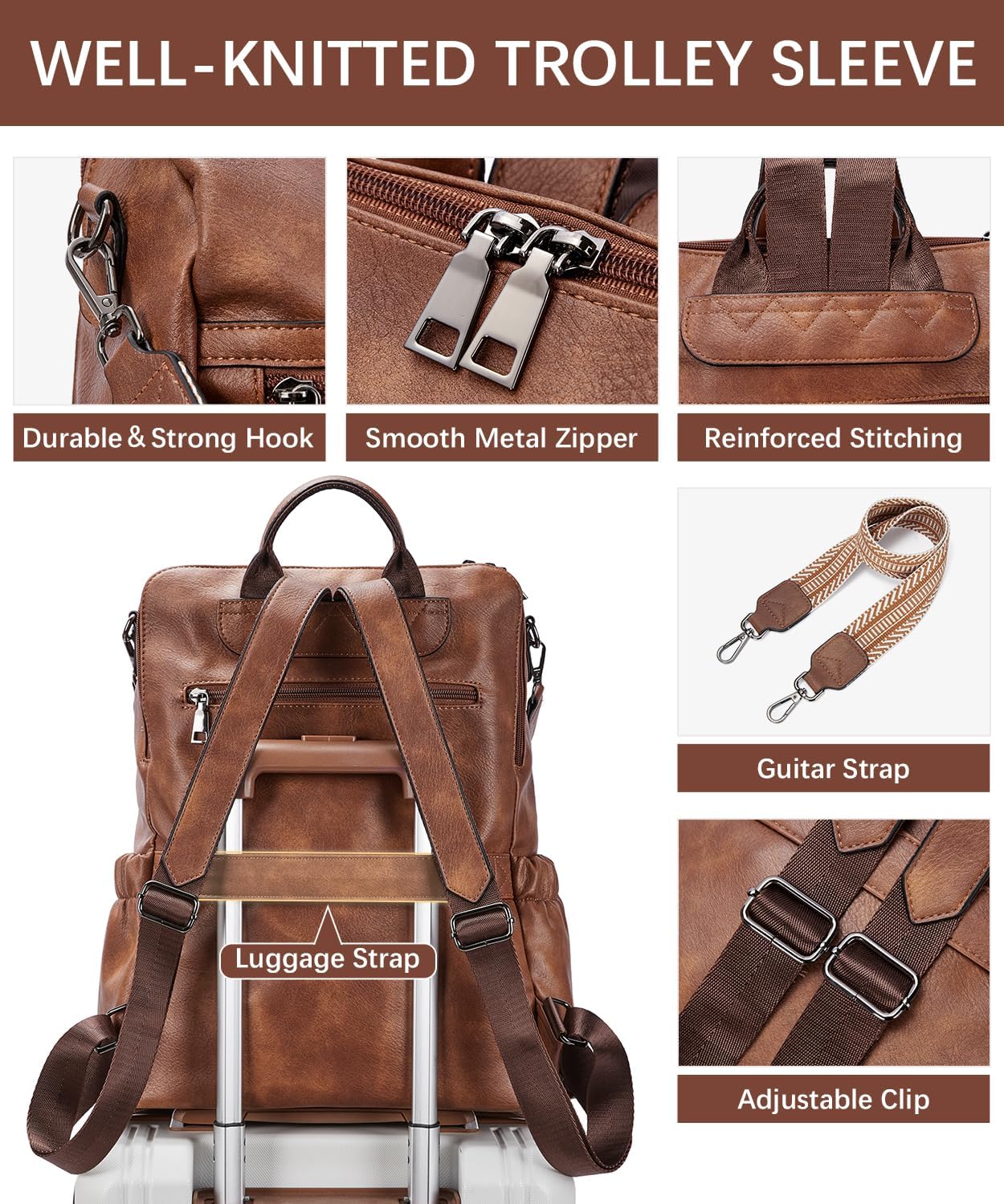 BOSTANTEN PU Leather Laptop Backpack for Women Designer Travel Backpack with Laptop Compartment Ladies Computer Shoulder Bags