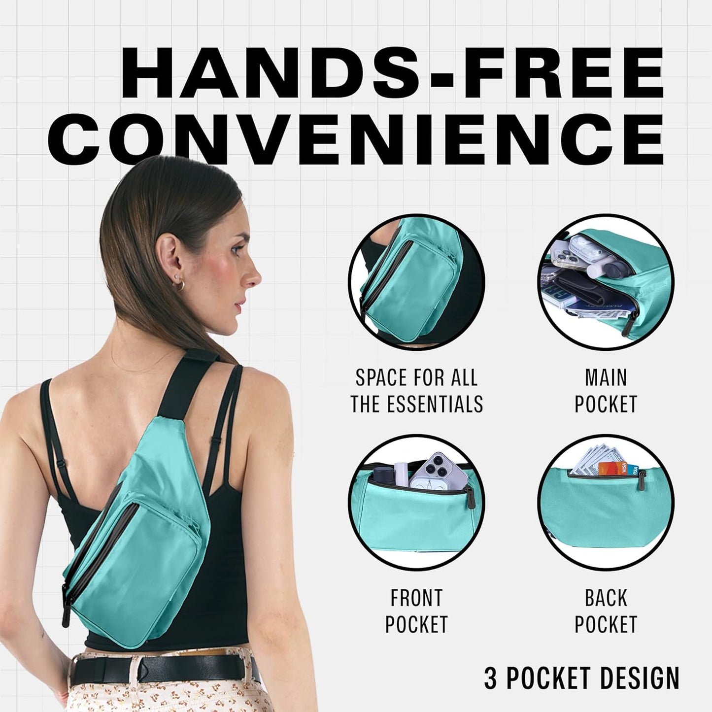 Teal Fanny Pack Belt Bag I Mens Fanny Packs for Women Fashionable - Crossbody Bag Bum bag Waist Bag Waist Pack - Hands Free for Hiking, Running, Travel, Waterproof and more