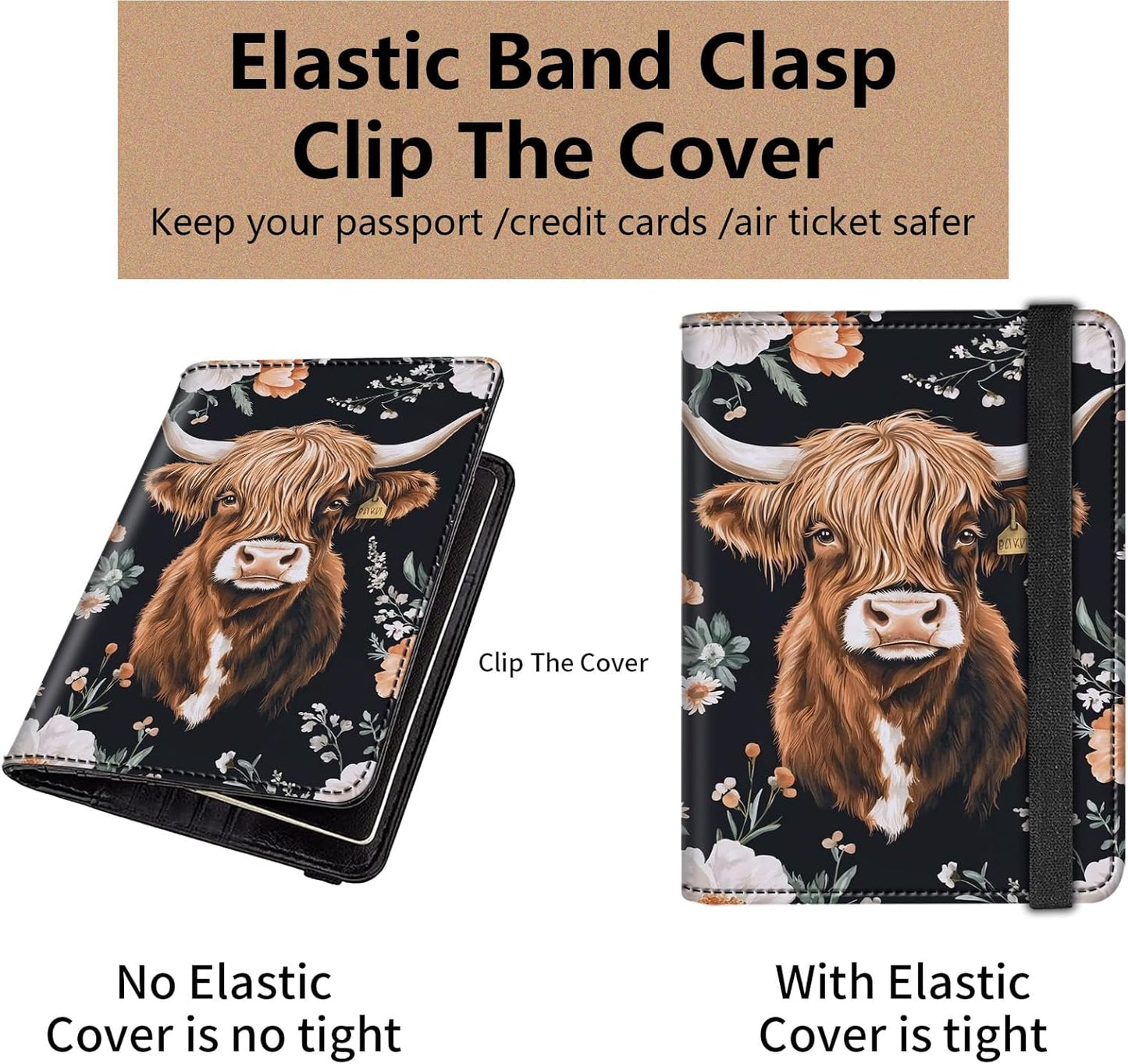 Passport and Vaccine Card Holder Cover Combo,Travel Passport Holder Wallet with RFID Blocking, Leather Vaccine Card Slot Passport Cover Case for Women & Men,Cute Floral Cow