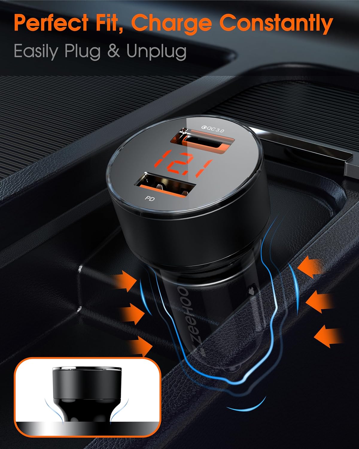 Car Charger Adapter, ZeeHoo USB C Car Charger QC 3.0&PD Dual Port 45W Fast Charging for Apple iPhone 14 13 12 11 Pro Max, Samsung Galaxy S23 Ultra/S22/Z Fold4 Flip 4/S21/Note20/Pixel/LG