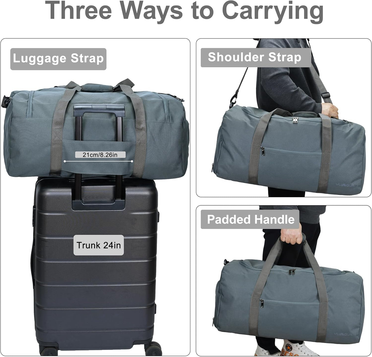 Duffle Bag for Men 65L, Travel Bag with Shoes Compartment, Large Capacity Duffel Bag, Water Resistant & Tear Resistant Women Weekender Bag with Shoulder Strap for Sports Gym Travel Camping (Gray)