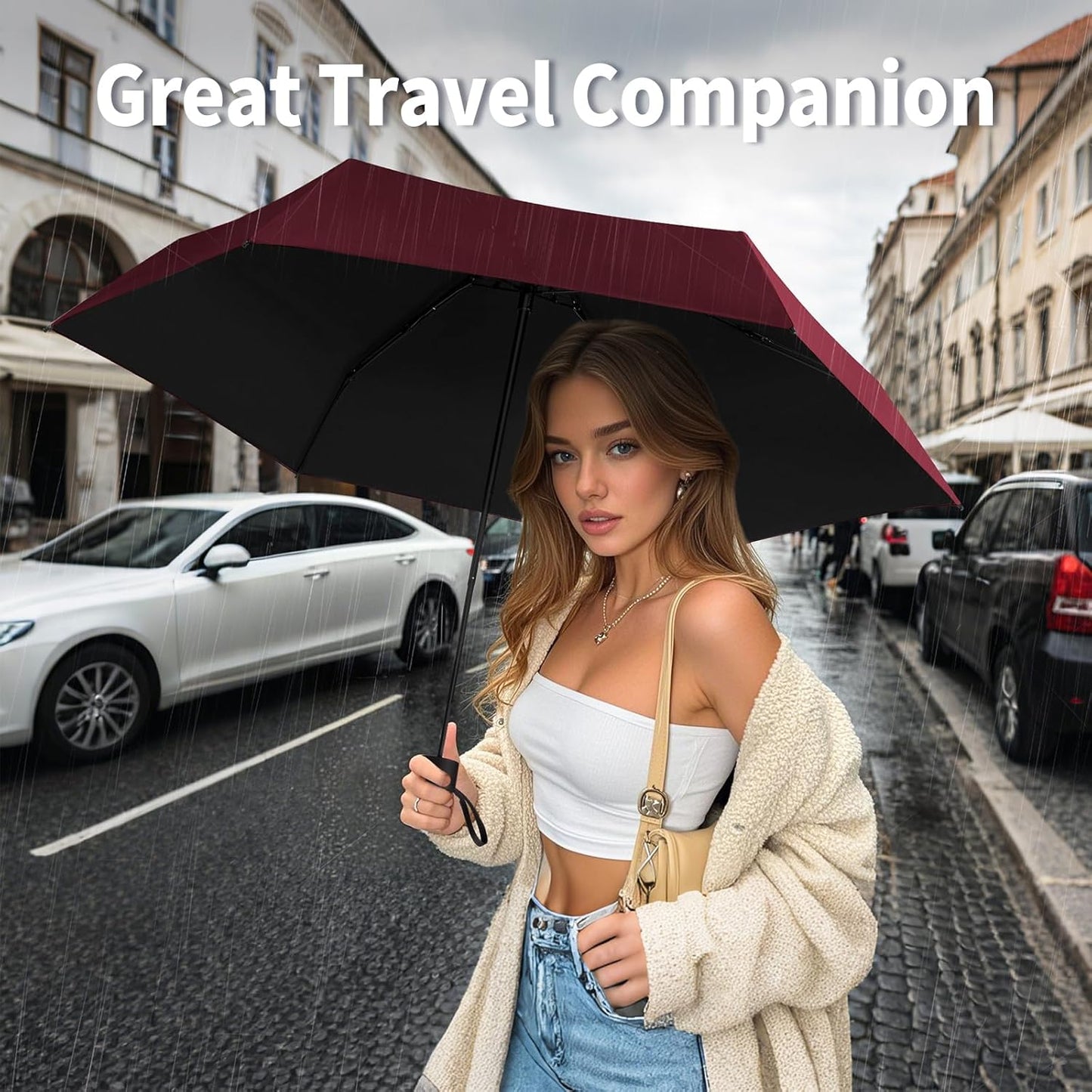 Yoobure Small Mini Umbrella with Case Light Compact Design Perfect for Travel Lightweight Portable Parasol Outdoor Sun&Rain Umbrellas