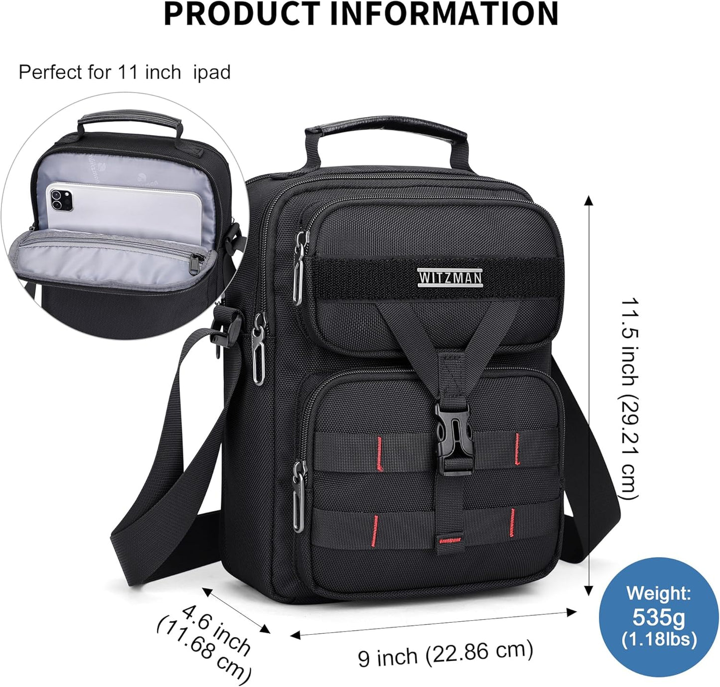 WITZMAN Crossbody Bag for Men Travel Small Shoulder Bags Lightweight Man Purse Messenger Bag for Casual Daliy Work Traveling