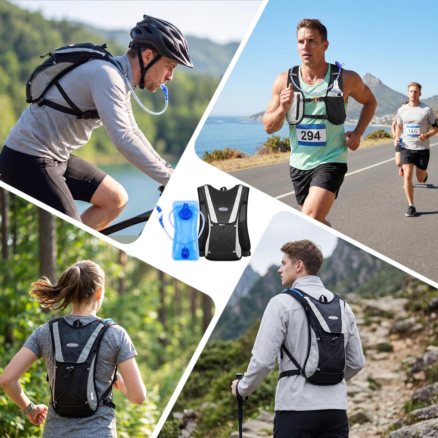 KUYOU Hydration Water Backpack, Insulated Running Vest Hydration Backpack with 2L Water Bladder