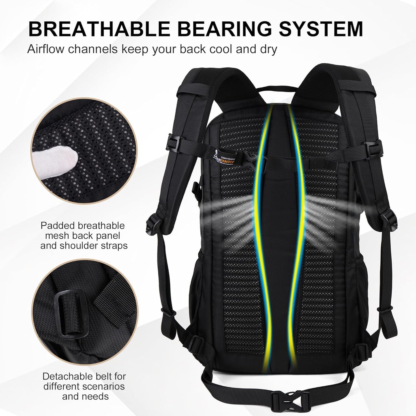 MOUNTAINTOP Hiking Backpack,25 Camping Backpack, Men Women Hiking Daypack Lightweight Travel Backpack for Climbing(Black)
