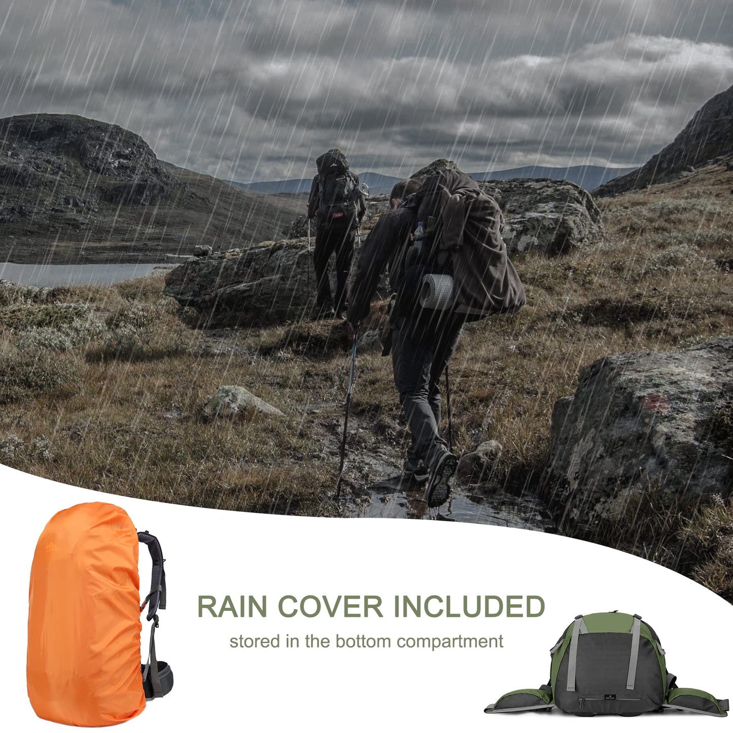Loowoko 50L Hiking Backpack with Rain Cover for Both Men and Women