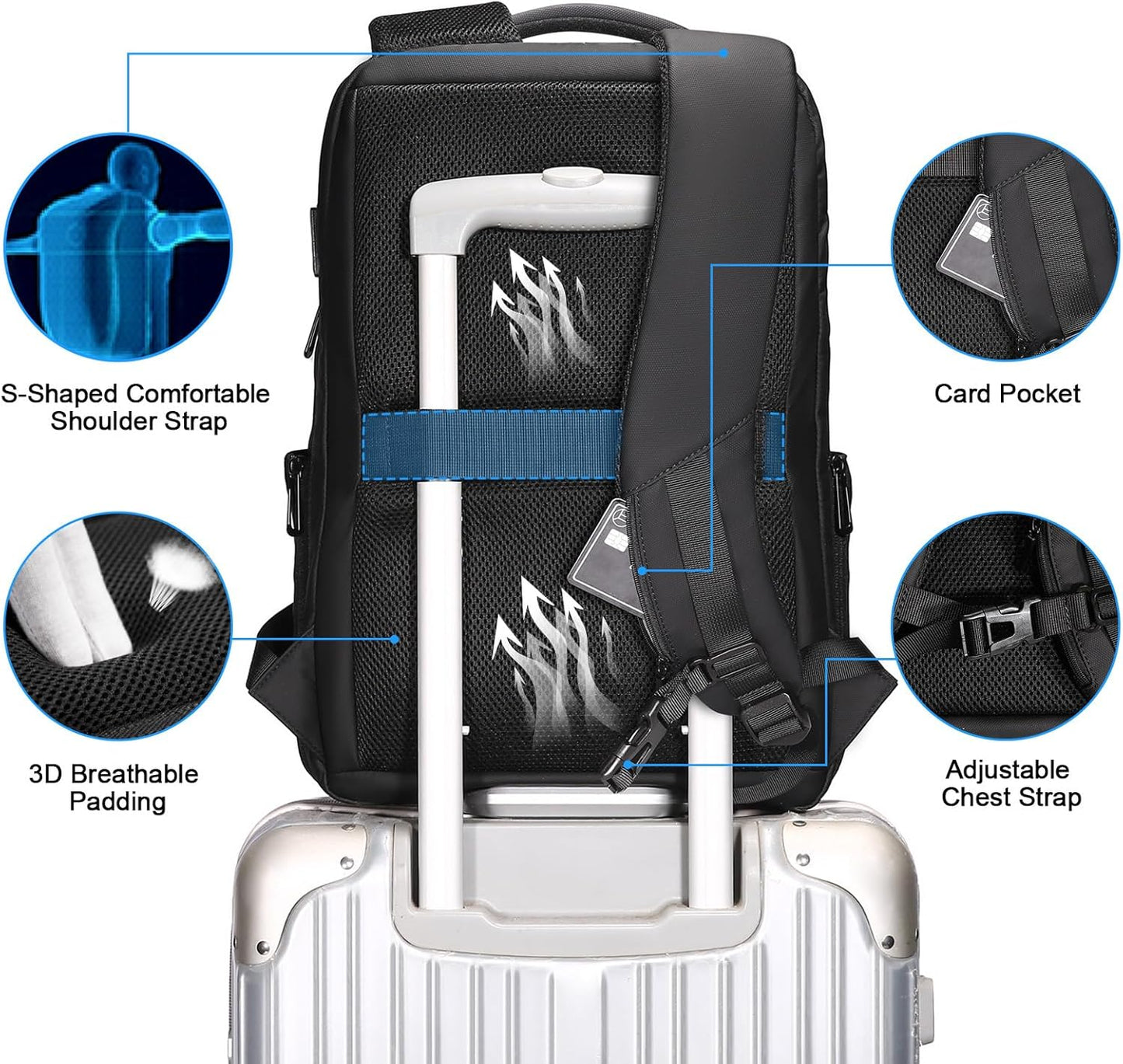 FENRUIEN 15.6 Inch Laptop Backpack, Slim Business Backpack with USB Charging Port, Water Resistant Computer Backpack for Work/Travel, Black