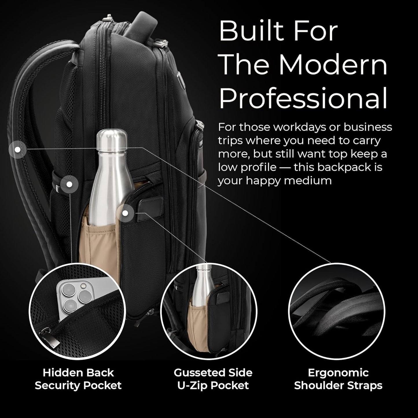 Briggs & Riley Medium Cargo Backpack for Women & Men - Laptop Backpack, For Work & Travel, Lightweight & Durable, Padded Straps, Fits up to 15" Laptop - @work Collection, Black