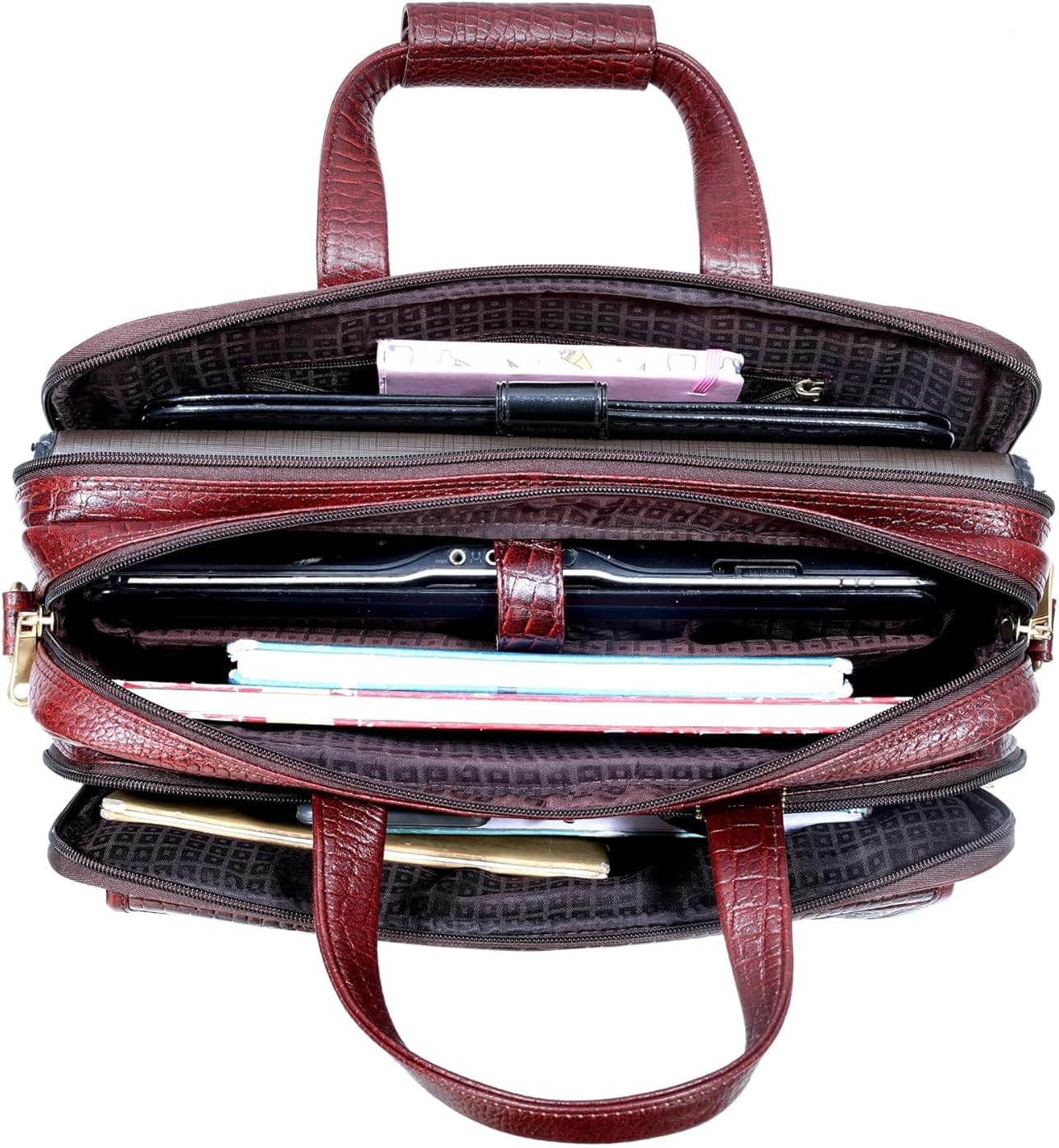 DA LV Full Grain Leather Laptop Briefcase for Men Top Choice Gifts Laptop Bag Multiple 16'' Compartments Brass Hardware