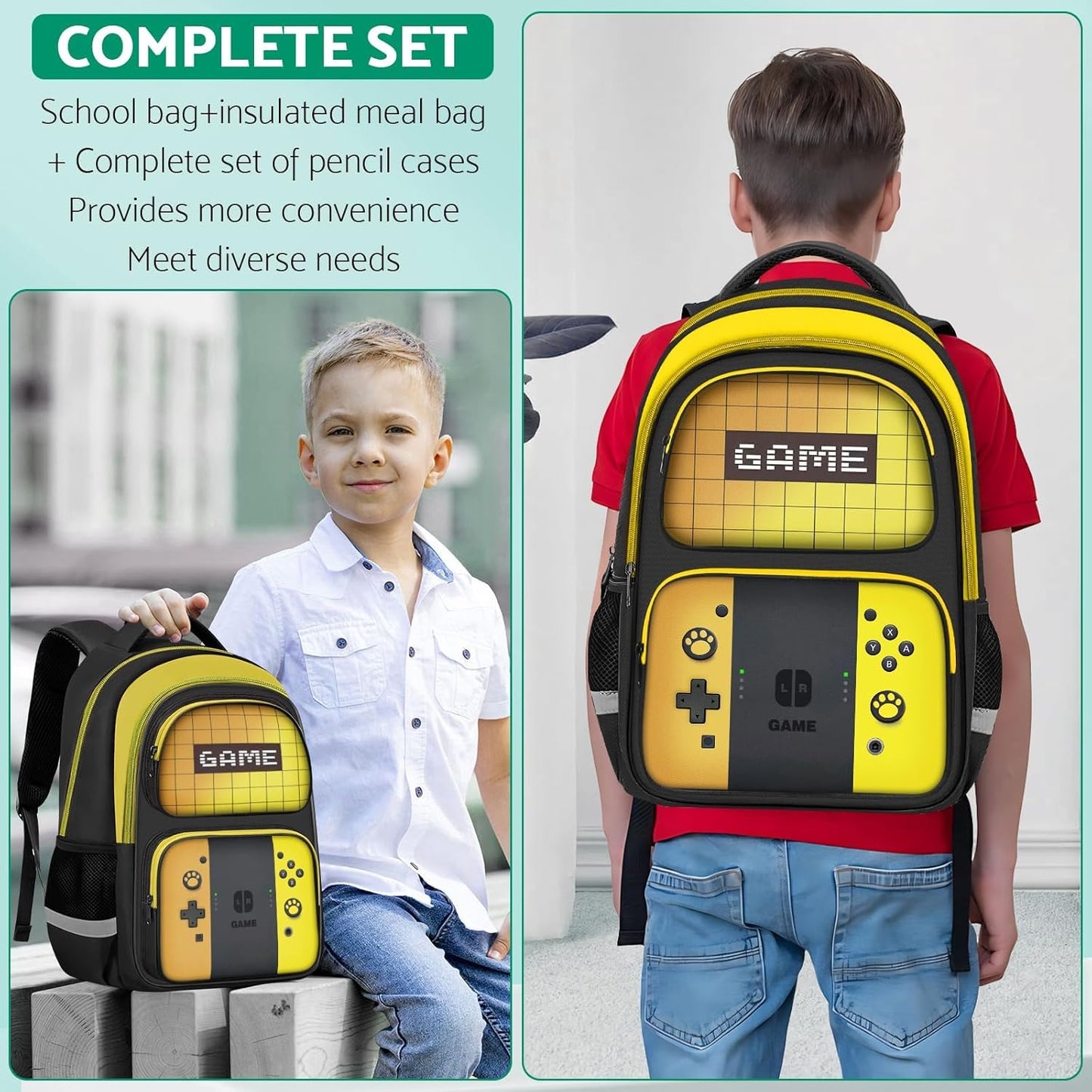 Kids Backpack For Boys,Gamer Boys Backpack For Children Teens Elementary Middle School, 17″ Students Bookbag