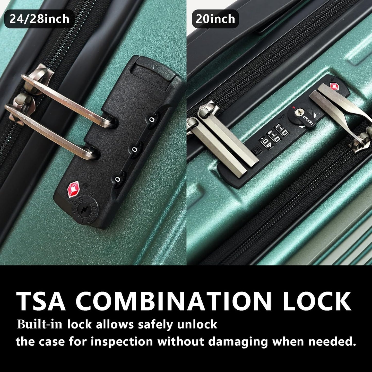 2 Piece 20/28" Luggage Sets, Only 20 Inch with Front Laptop Pocket, Lightweight ABS+PC Suitcase Hardshell Carry Ons with TSA Lock & Spinner Silent Wheels, Convenient for Trips, Dark Green