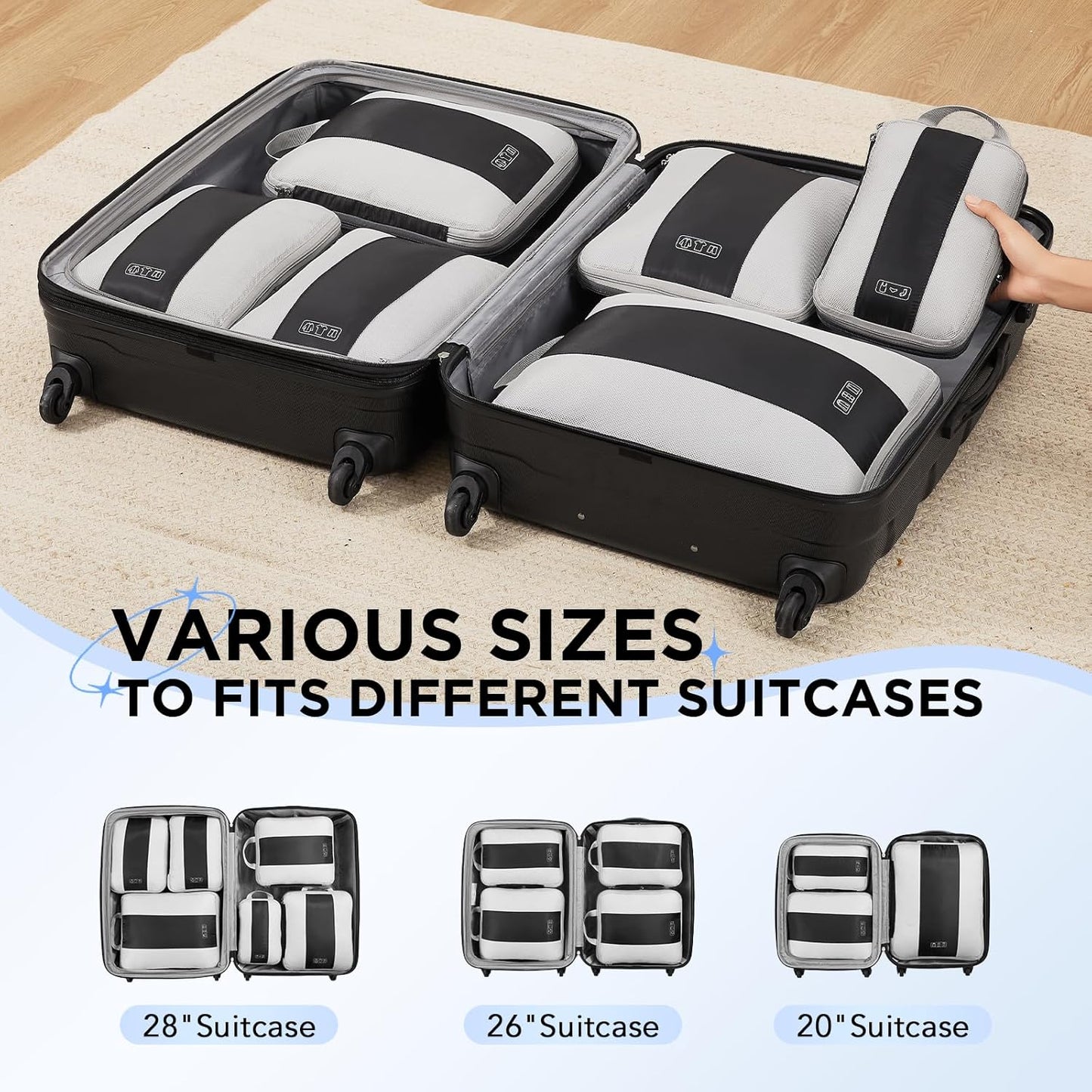 6 Set Compression Packing Cubes for Travel Essentials,Compressible Expandable Packing Cubes for