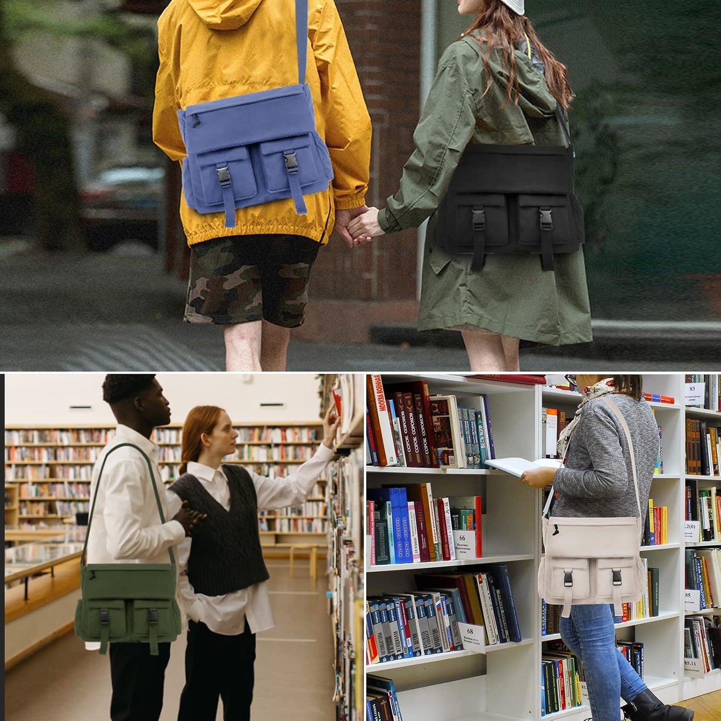 Travel Messenger Bag for Women Men: Durable Canvas Crossbody Handbag with Adjustable Strap