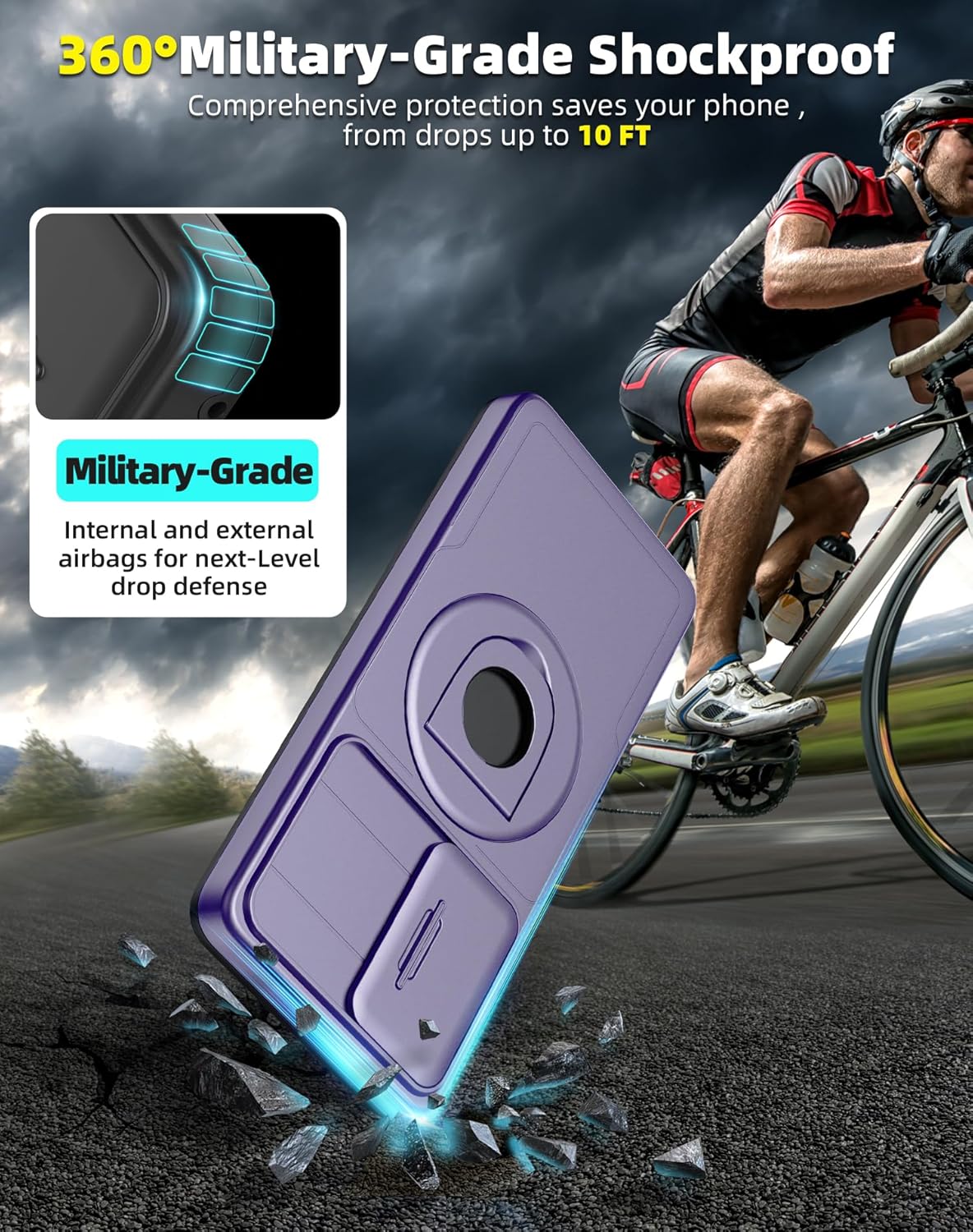 for Samsung Galaxy S23FE Case Magnetic Compatible with MagSafe Wireless Charging,with 2 Screen Protectors,Built-in Stand Ring+Camera Cover Anti-Scratch Shockproof Heavy Duty Protection Purple
