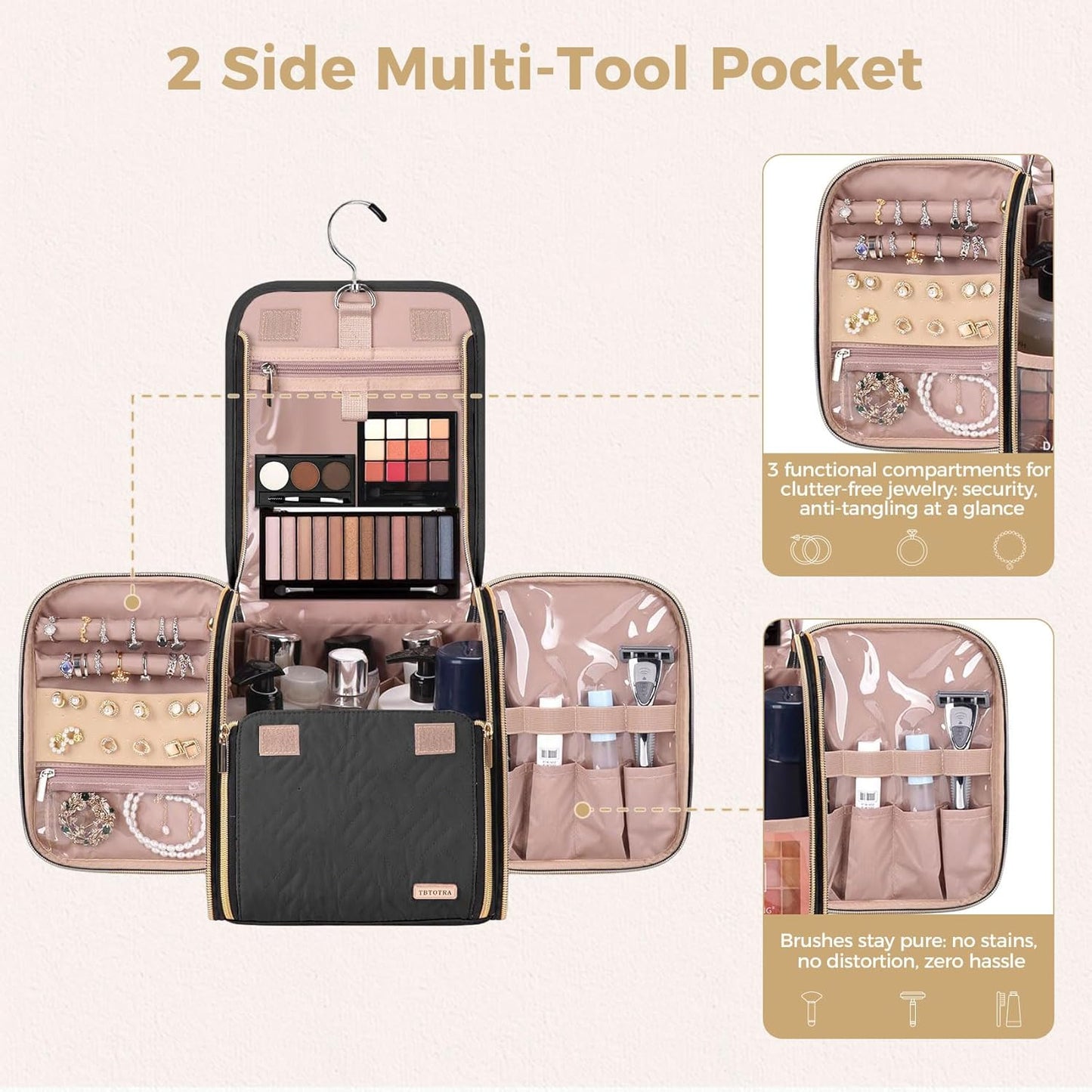 Hanging Toiletry Bag & Makeup Bag for Women with Jewelry Organizer - TSA Approved Large Capacity
