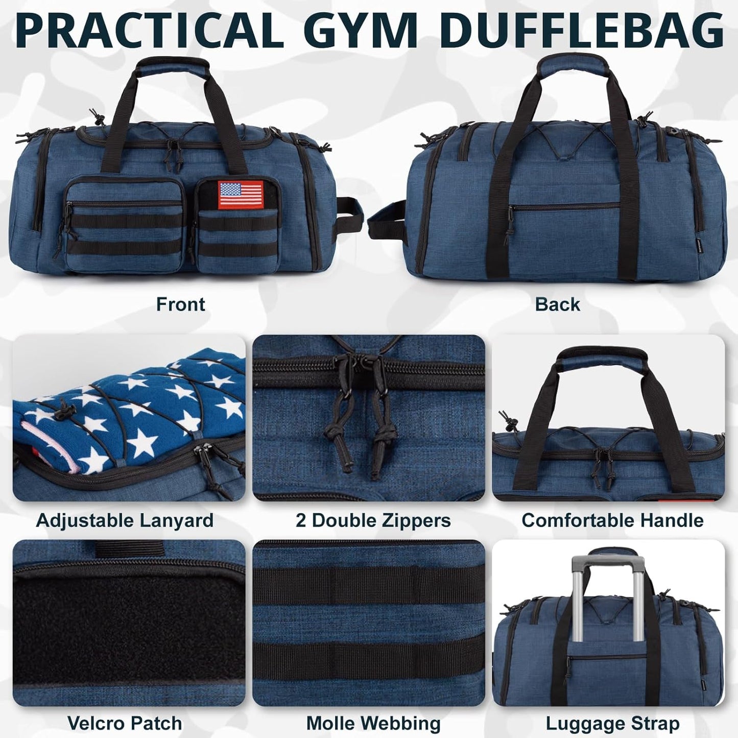 Tactical Gym Bag for Men,50L Large 3 in 1 Sports Duffle Bag with Shoes Compartment for Travel,Water