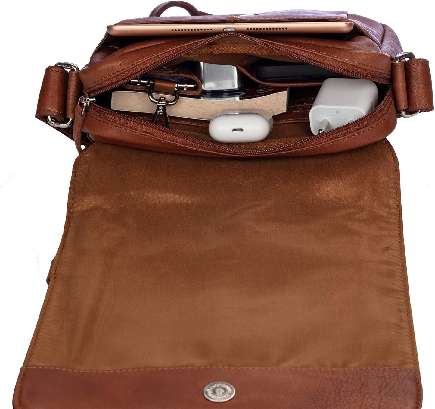 Vintage Leather Crossbody Bag Stylish Flap Over Shoulder Satchel for Men & Women