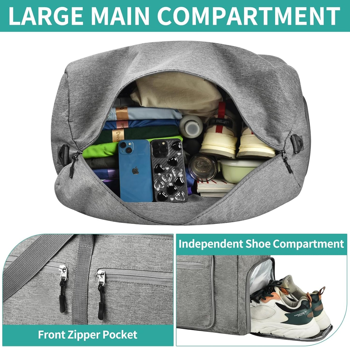 Dimayar 115L Travel Duffle Bag for Men Women - Foldable Duffel Bag with Shoes Compartment - Overnight Bags Waterproof & Tear Resistant(Gray)