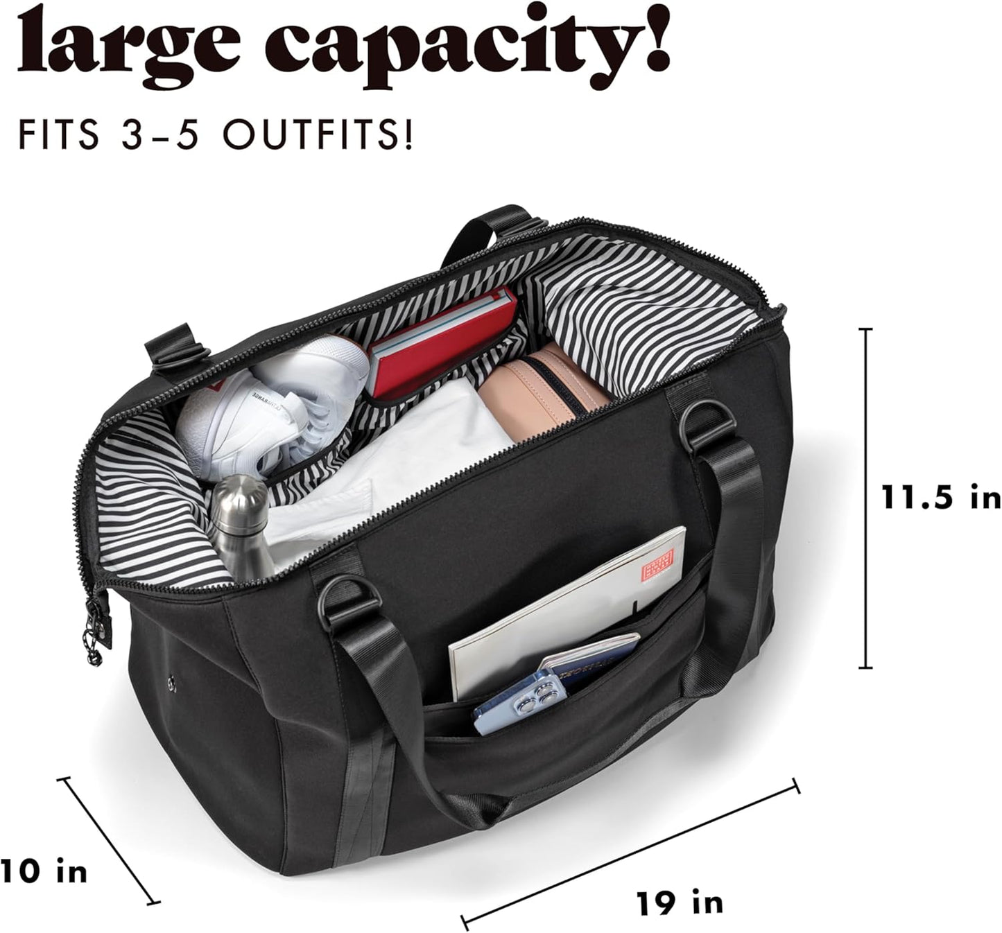 Fit & Fresh Premium Neoprene Weekender Bag With Trolley Sleeve - Large Overnight, Carry-on, Duffel, Gym, and Hospital Bag for Labor & Delivery