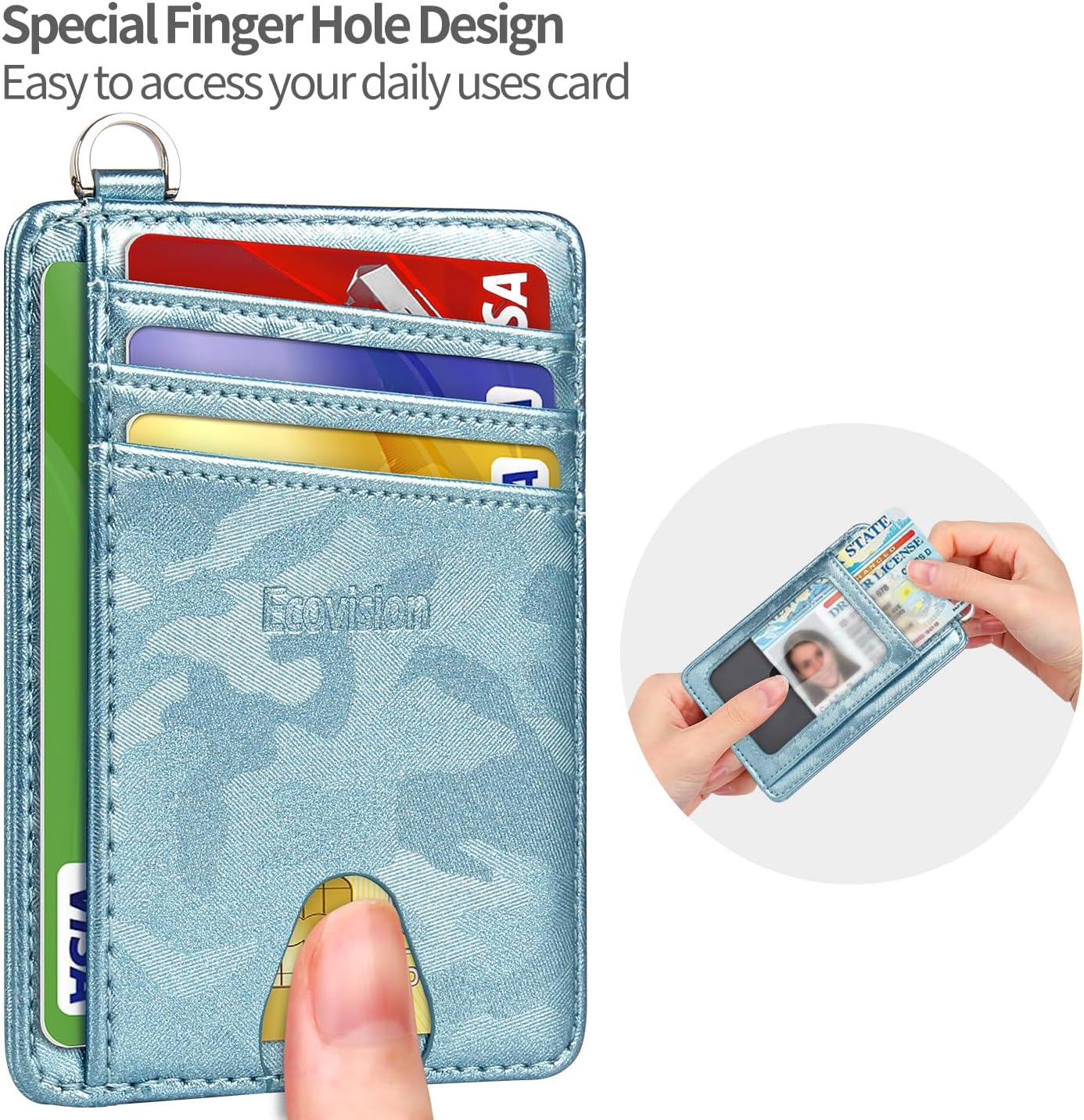 EcoVision Slim Minimalist Front Pocket Wallet, RFID Blocking Credit Card Holder Wallet with Detachable D-Shackle for Men Women