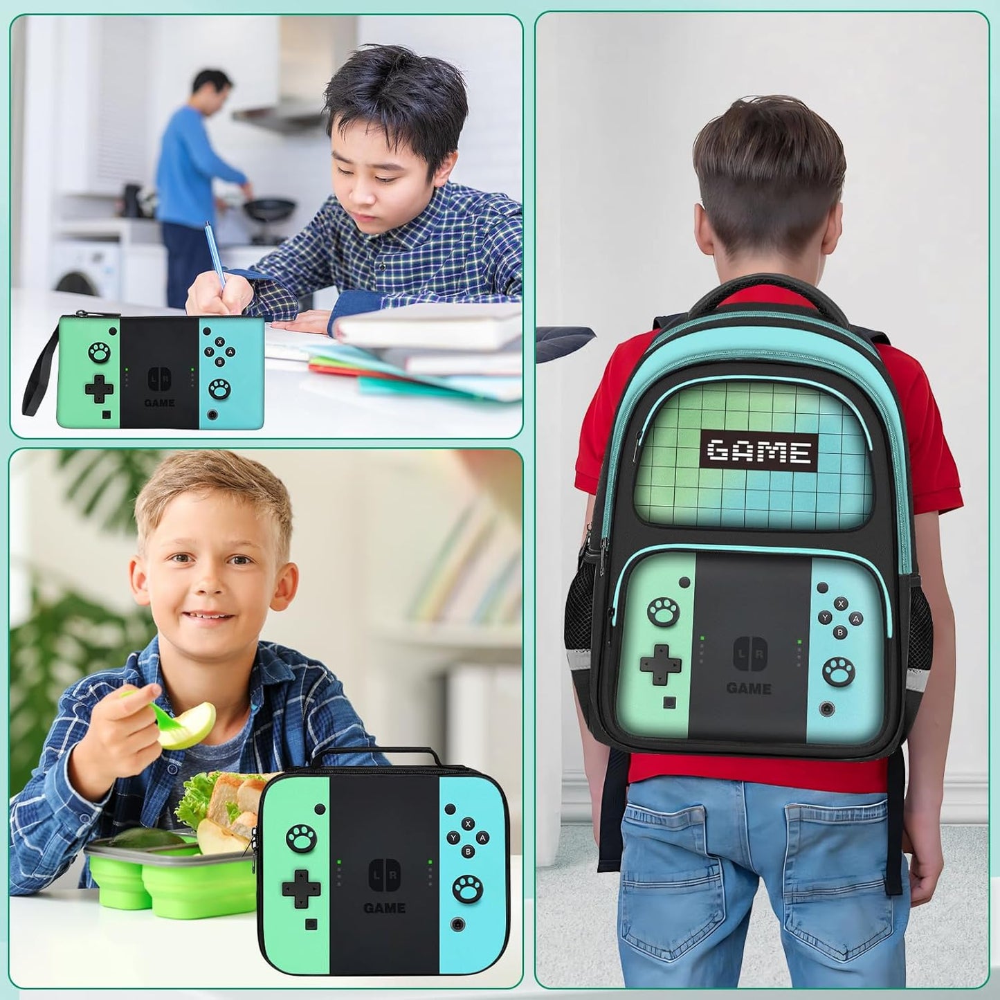 Kids Backpack For Boys,Gamer Boys Backpack For Children Teens Elementary Middle School, 17″ Students Bookbag