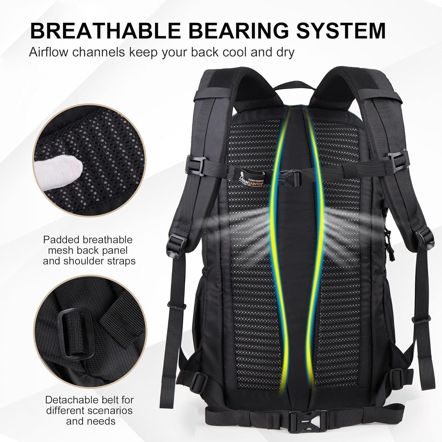 MOUNTAINTOP Hiking Backpack,30L Camping Backpack, Men Women Hiking Daypack Lightweight Travel Backpack for Climbing(Black)