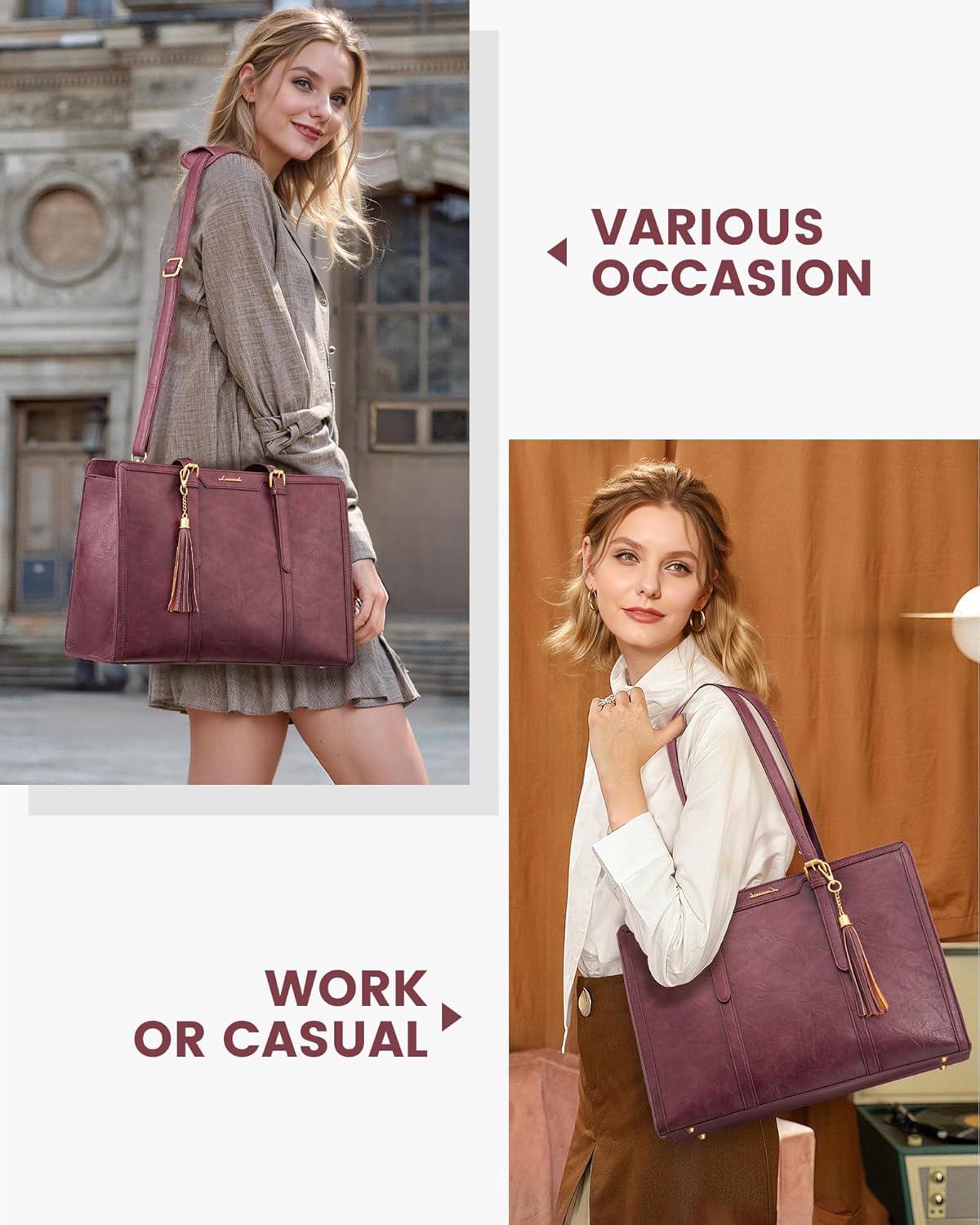 LOVEVOOK Laptop Bag for Women Vintage Leather Work Tote 15.6 inch Large Capacity Computer bag with Clutch Purse for Office, Travel, School, Casual