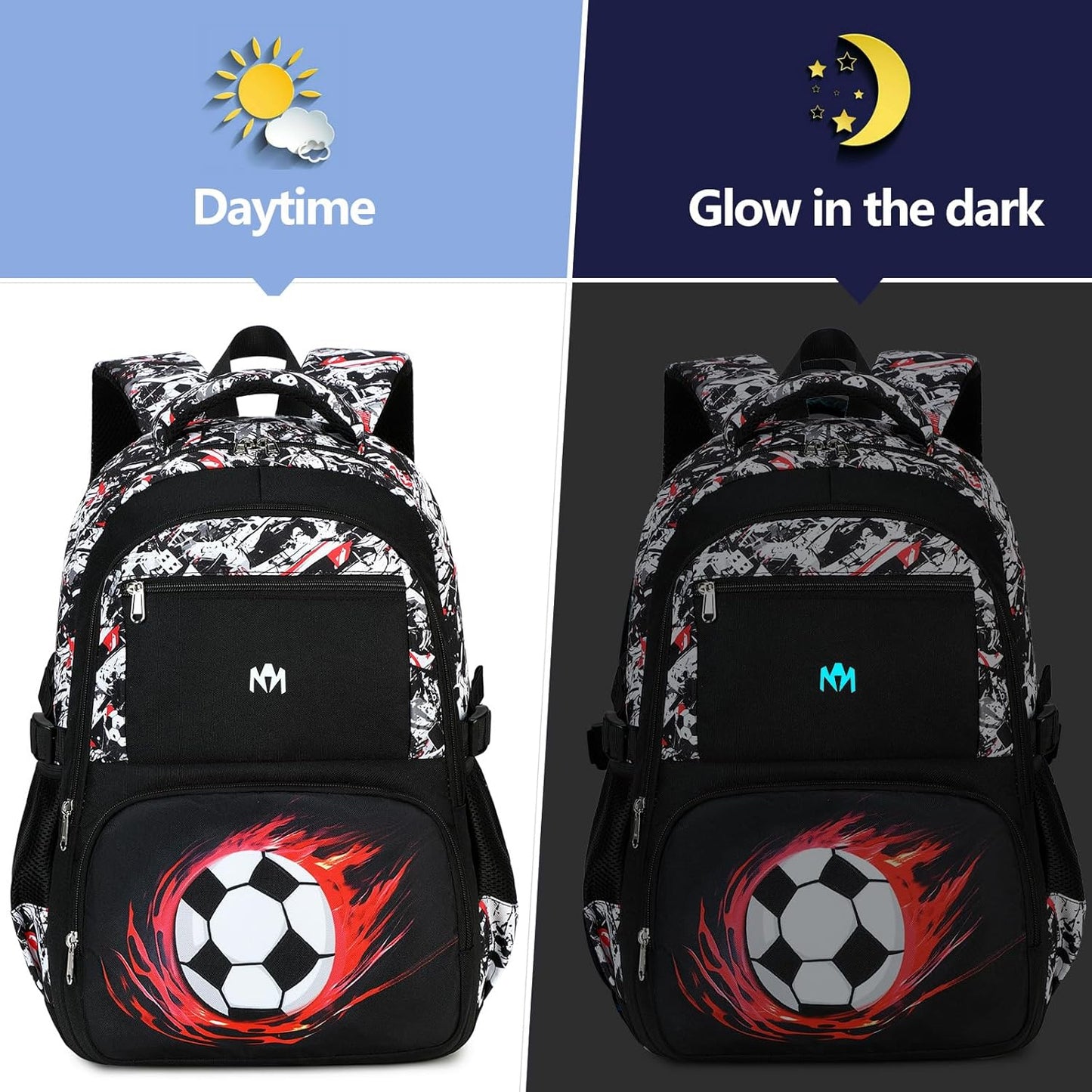 Bluboon Kids Backpack Boys Camo Bookbag Teens Elementary School Bag Daypack Travel Back Pack Middle school (Black White and Red Graffiti)