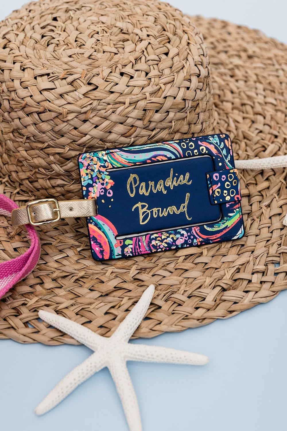 Lilly Pulitzer Leatherette Luggage Tag with Secure Strap, Colorful Suitcase Identifier for Travel