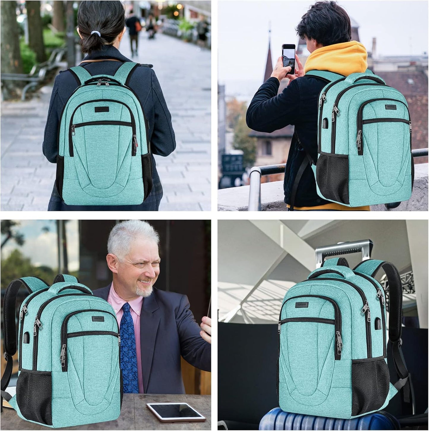 BIKROD Teal Backpack for Women and Men, Extra Large School Backpacks for Teens, Water Resistant Back Pack with USB Charging Port Fits 17 Inch Laptop, Business Anti Theft Durable Computer Bag Gifts