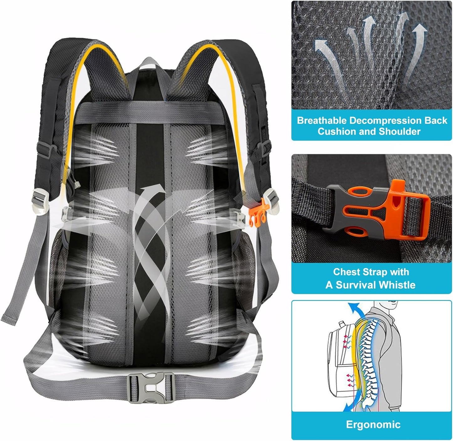Long Keeper Hiking Backpack Water Resistant Camping Daypack Lightweight Outdoor Sport Backpack for Trekking Climbing Cycling (Black)