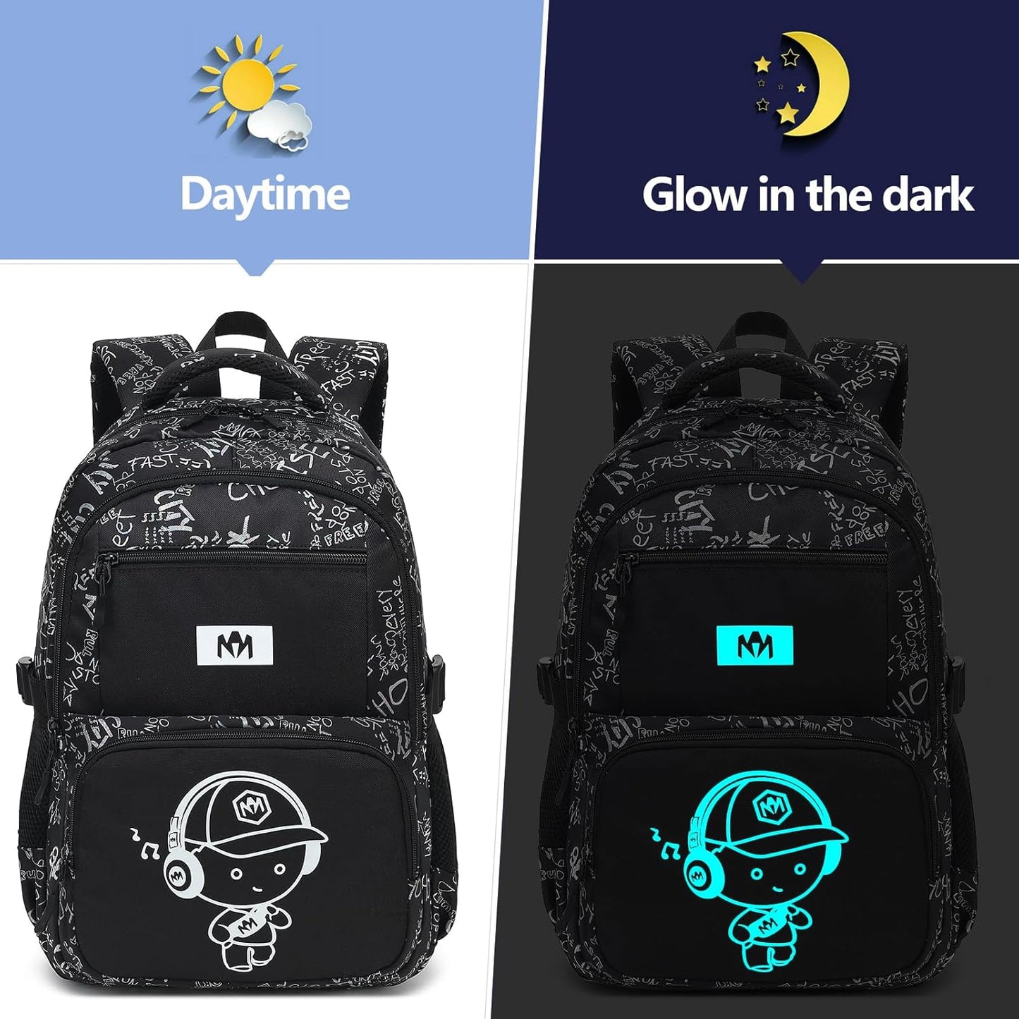Bluboon Kids Backpack Boys Camo Bookbag Teens Elementary School Bag Daypack Travel Back Pack Middle school (Grey Letter)