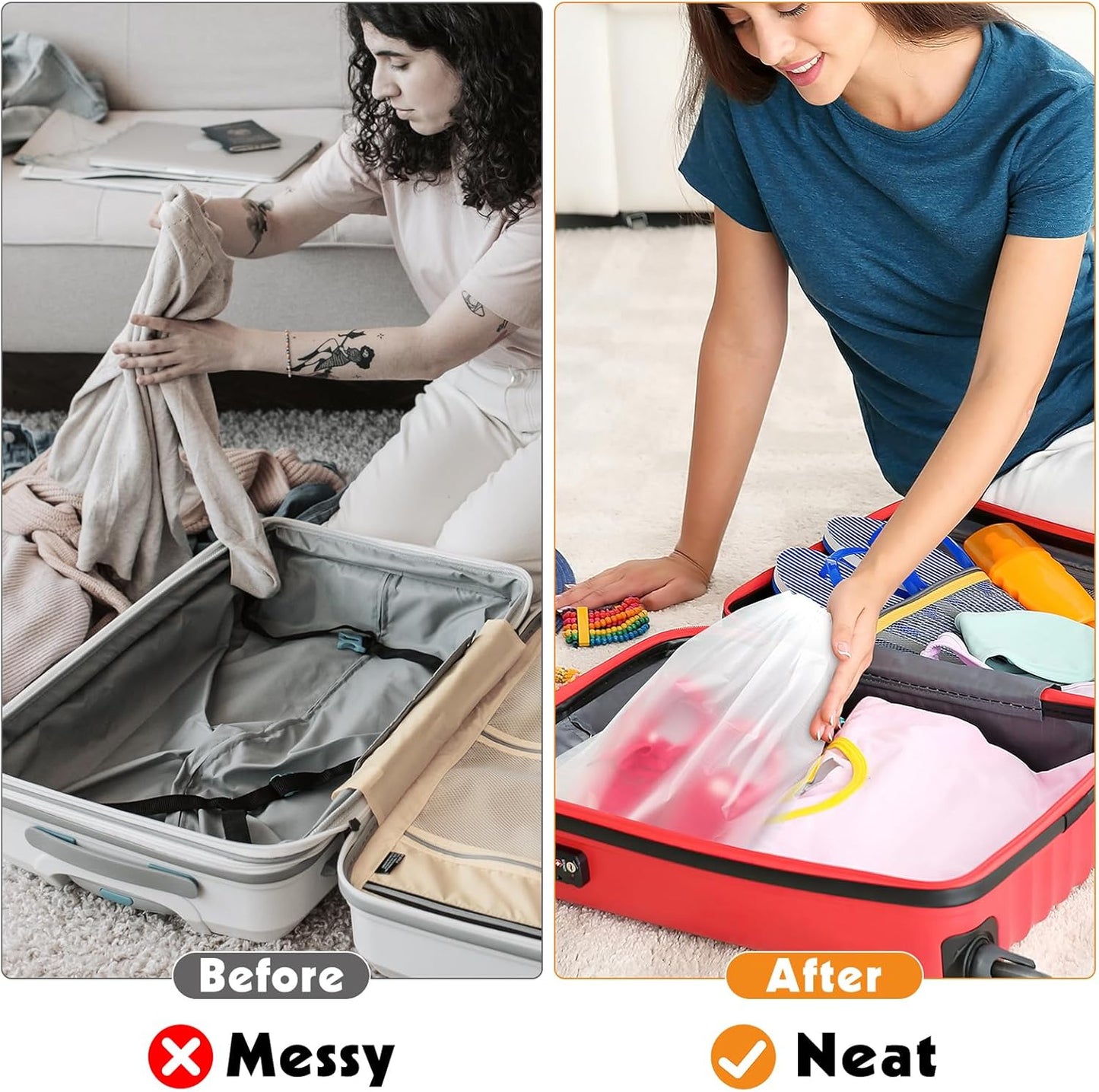 25 Pack Shoe Bags for Travel, 15.7" x 11.8" Large Clear Travel Shoe Bag Vacation Essentials Cruise Essentials Portable Drawstring Packing for Men & Women