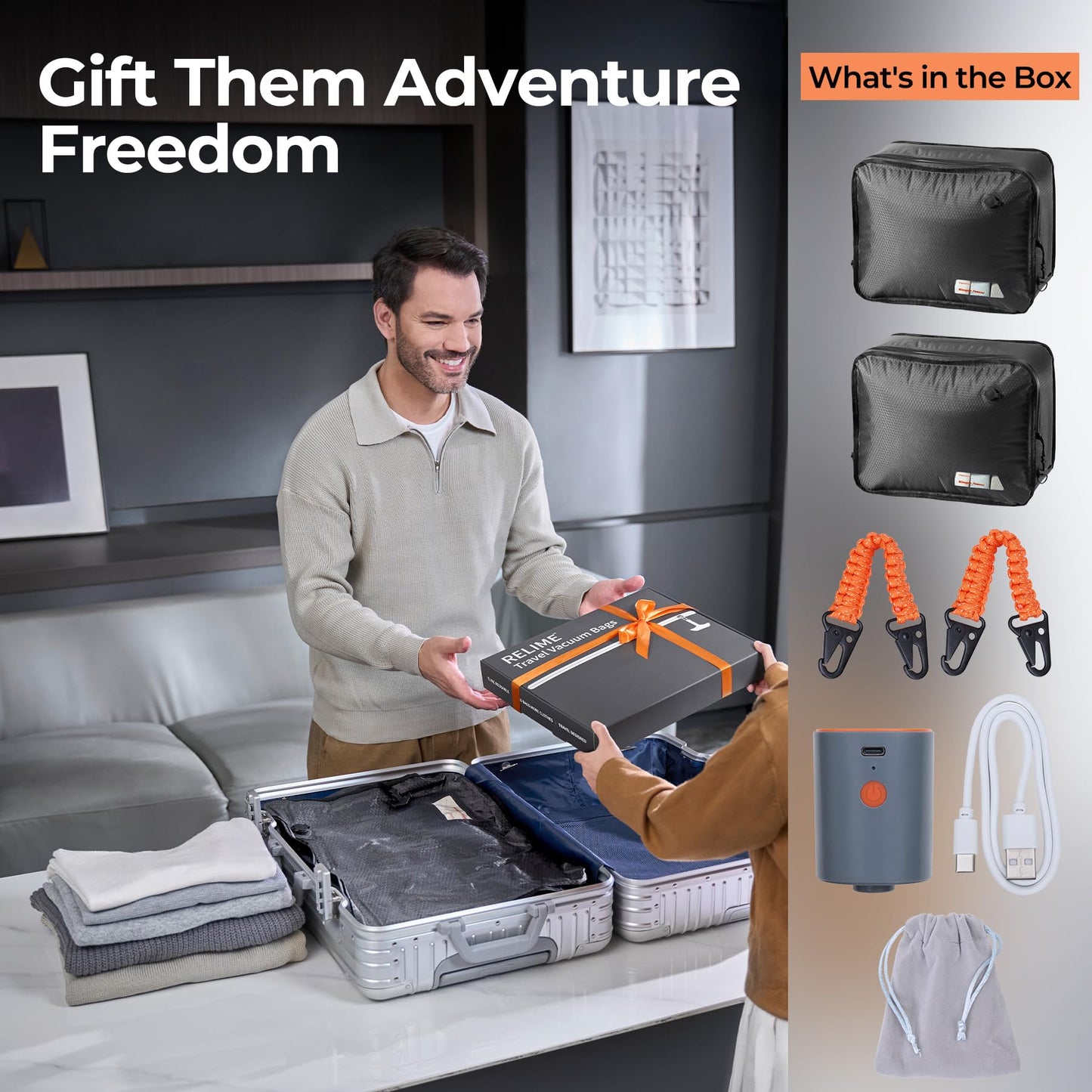 Relime Apex Series Vacuum Bags for Travel Luggage, 180° Open, Reusable Compression Bags for travel