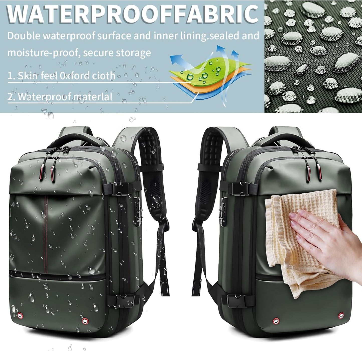 Vacpack Backpack, Air Backpack With Pump, 60L Expandable Backpack with Vacuum Compression, Anti Theft Vacpack Travel Vacuum Backpack (army green)
