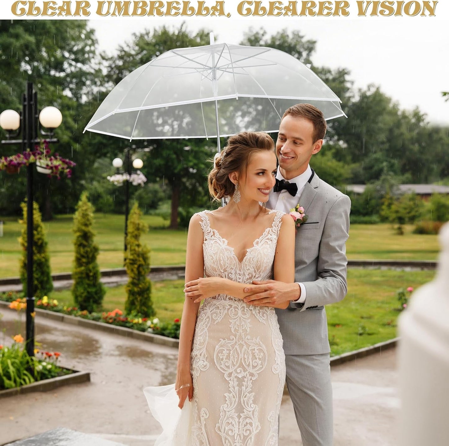 Aodaer Clear Wedding Umbrella with Foldable Storage Box Transparent Auto Open Stick Umbrellas Windproof Large Canopy Umbrella with J Hook Handle for Outdoor Activities, Wedding Photography