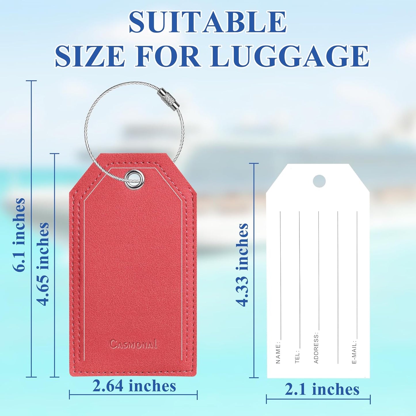 Luggage Tag & Initial Baggage Tags for Suitcases Leather Bag Tags for Backpacks Handbag School Instrument with Name ID Label Travel Essentials, Unique Fun Navy Red Personalized Luggage Tags 2 Pack