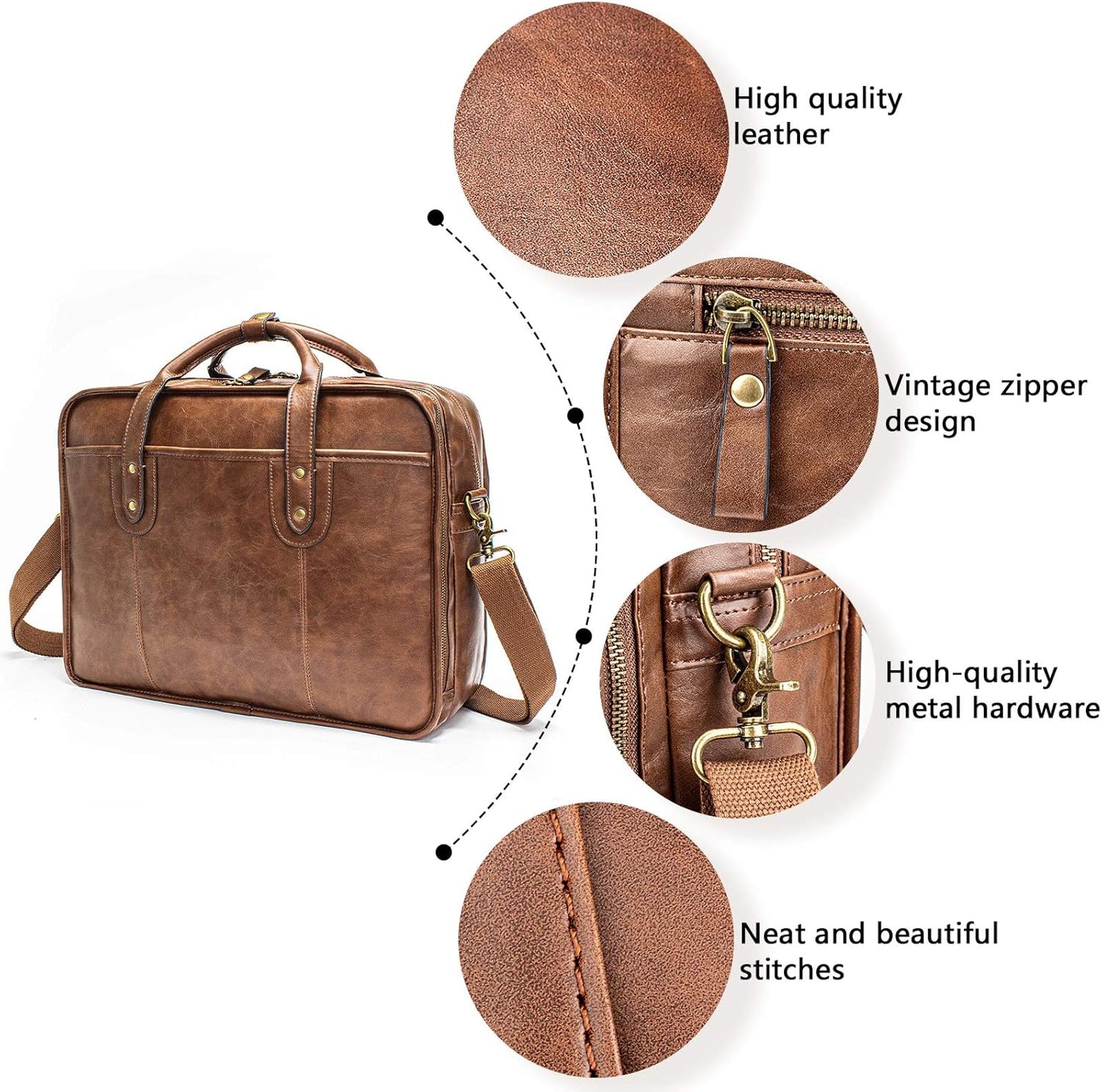 Leather Briefcases for Men 15.6 Inch Business Computer Bag Laptop Bag for Men Water Resistance Travel Messenger Bag