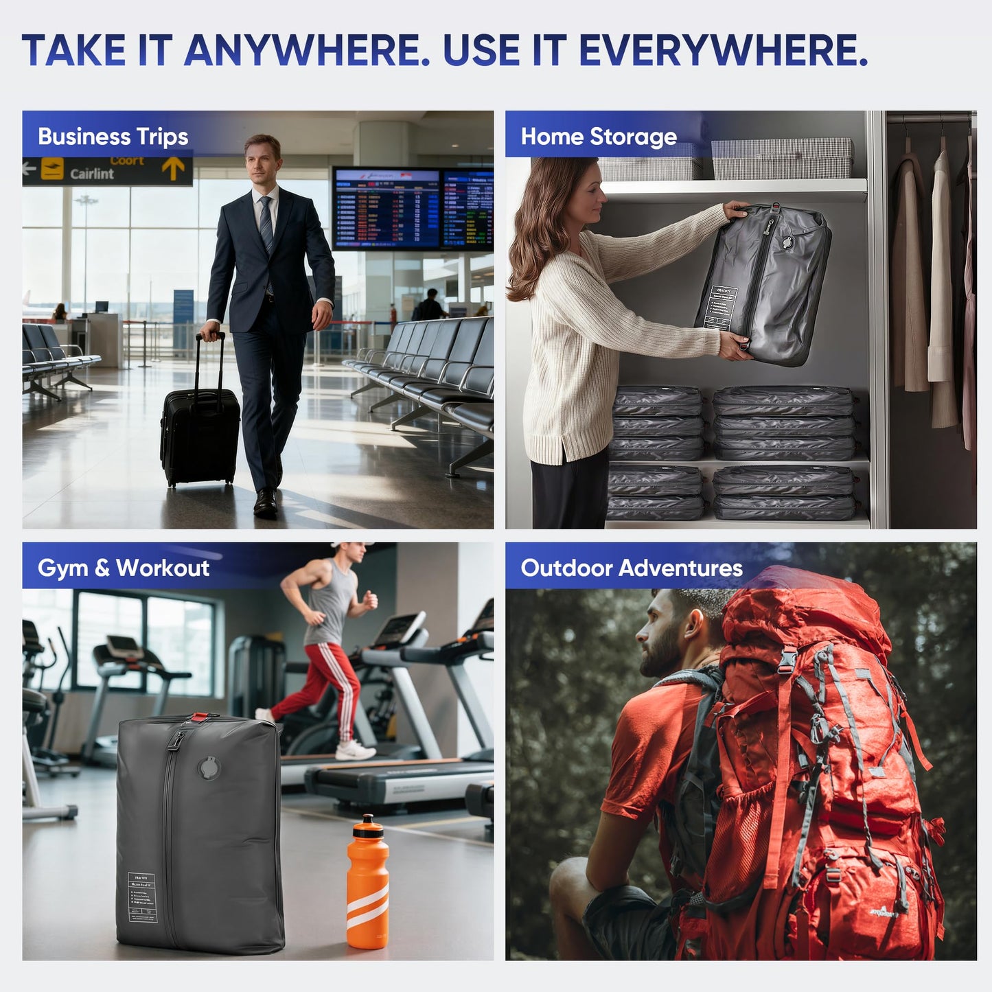 Travel Vacuum Bags with Pump, Compression Bags, Waterproof & Reusable Nylon Vacuum Travel Kit