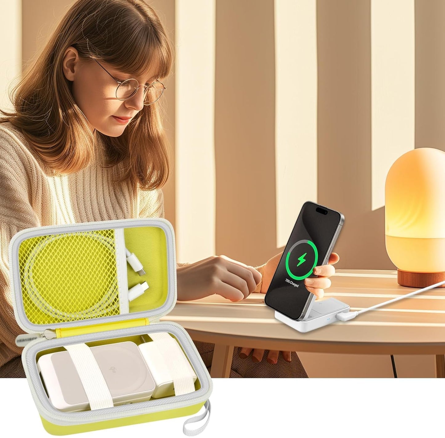 Case for Anker MagGo 3-in-1/MagGo UFO Charging Station,for Augnner for Iseyyox for Apple MagSafe Duo/for LISEN/for RTOPSMagSafe Wireless Charger Foldable Magnetic Charging Stand Storage Box-Yellow