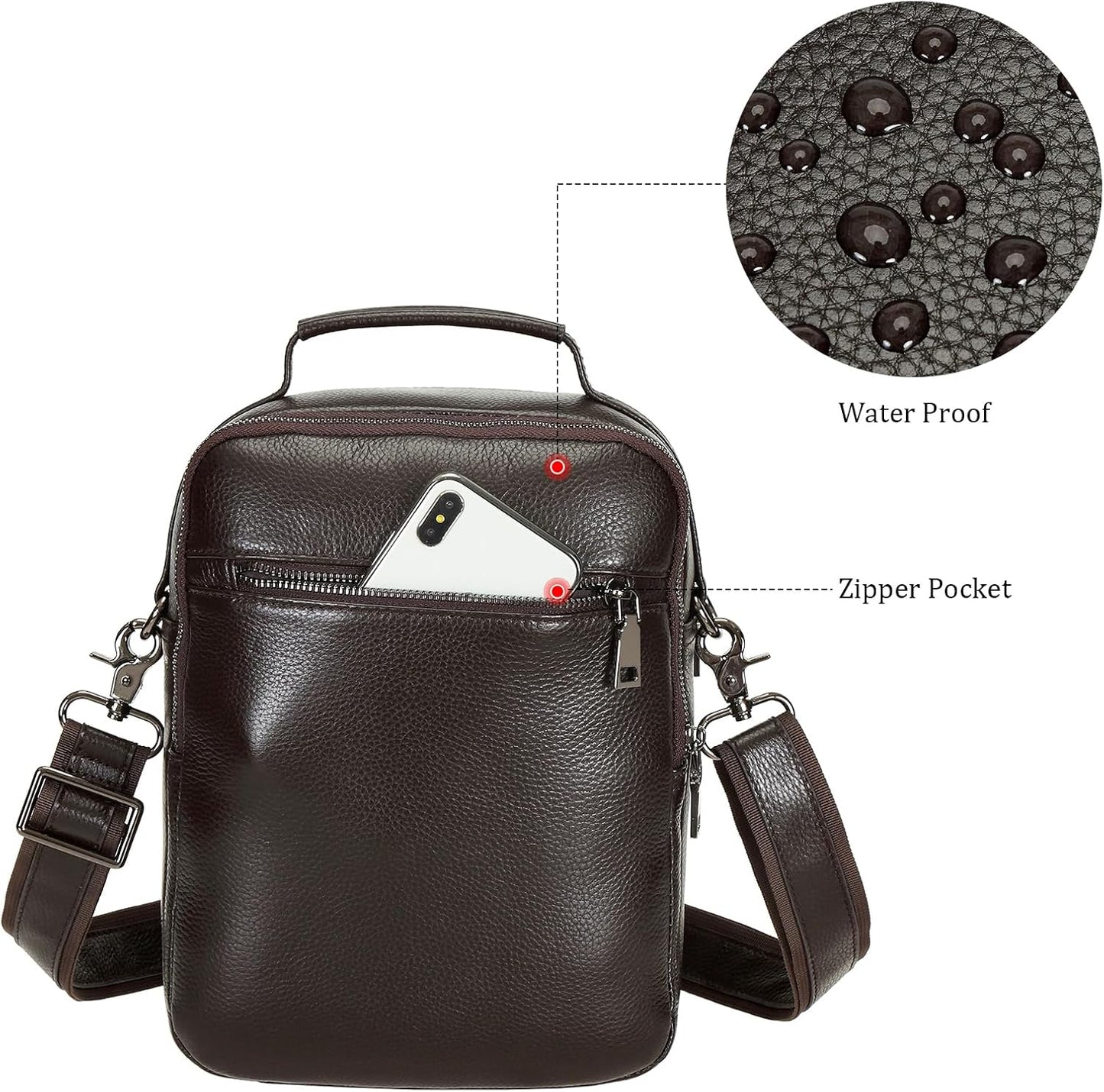Polare Italian Full Grain Leather Messenger Bag Vintage Chest Shoulder Crossbody Bag Casual Sling Business Handbag for Men
